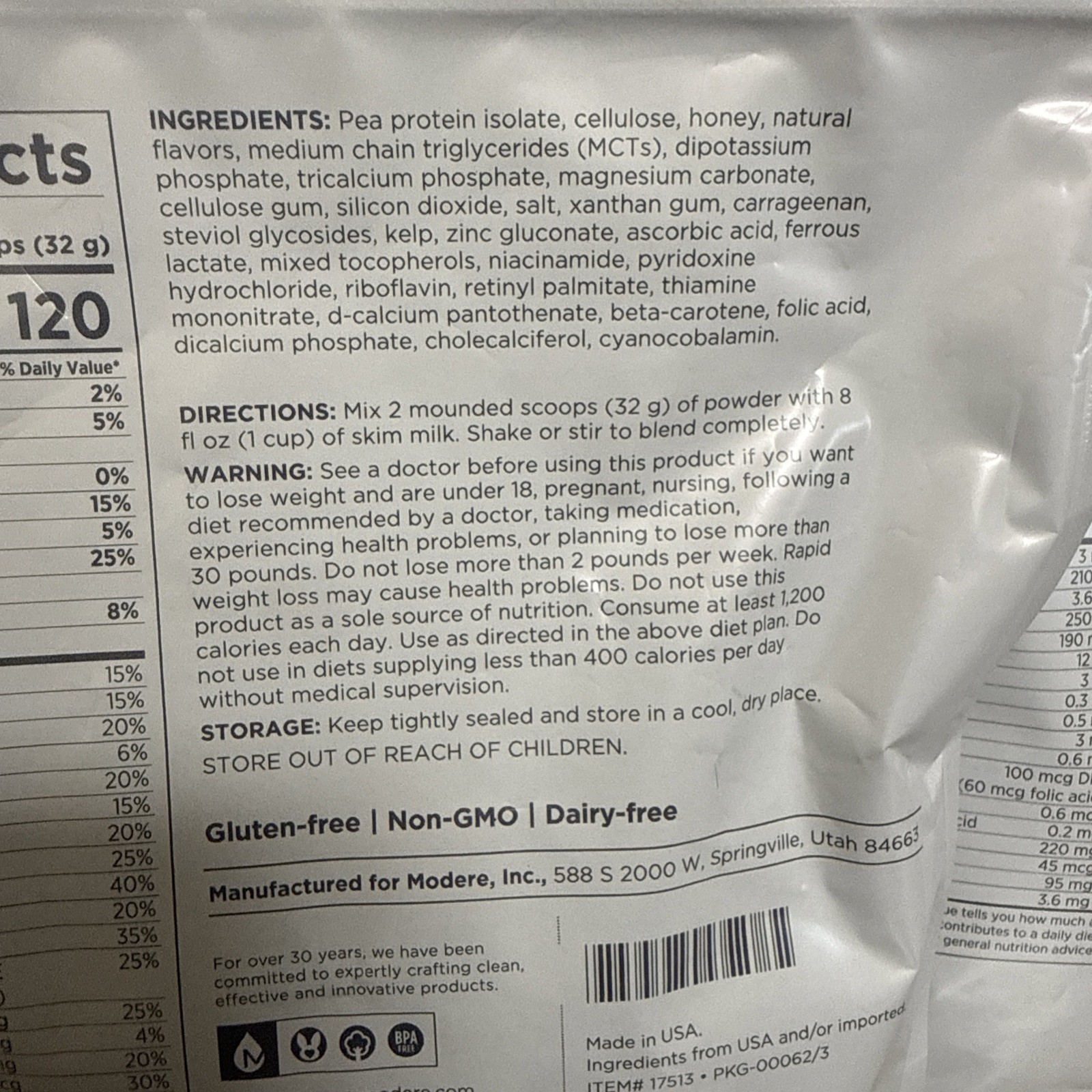 Modere Vanilla Meal Replacement Shake Vegetarian Gluten-Free Dairy-Free 2 BAGS