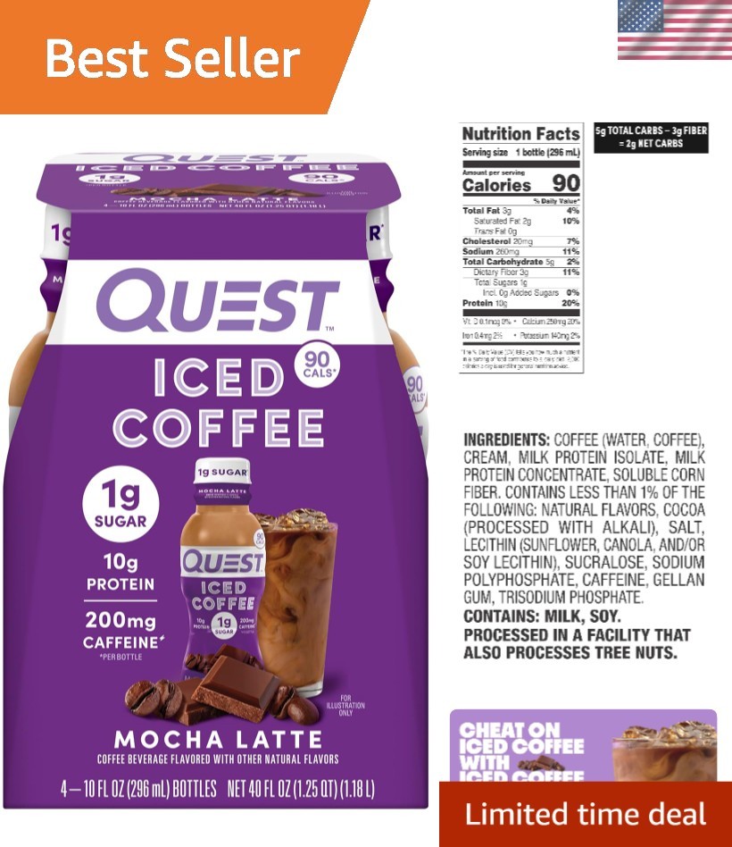 Satisfy Your Cravings with 10oz Mocha Latte Iced Coffee – 4 Pack, 90 Calories