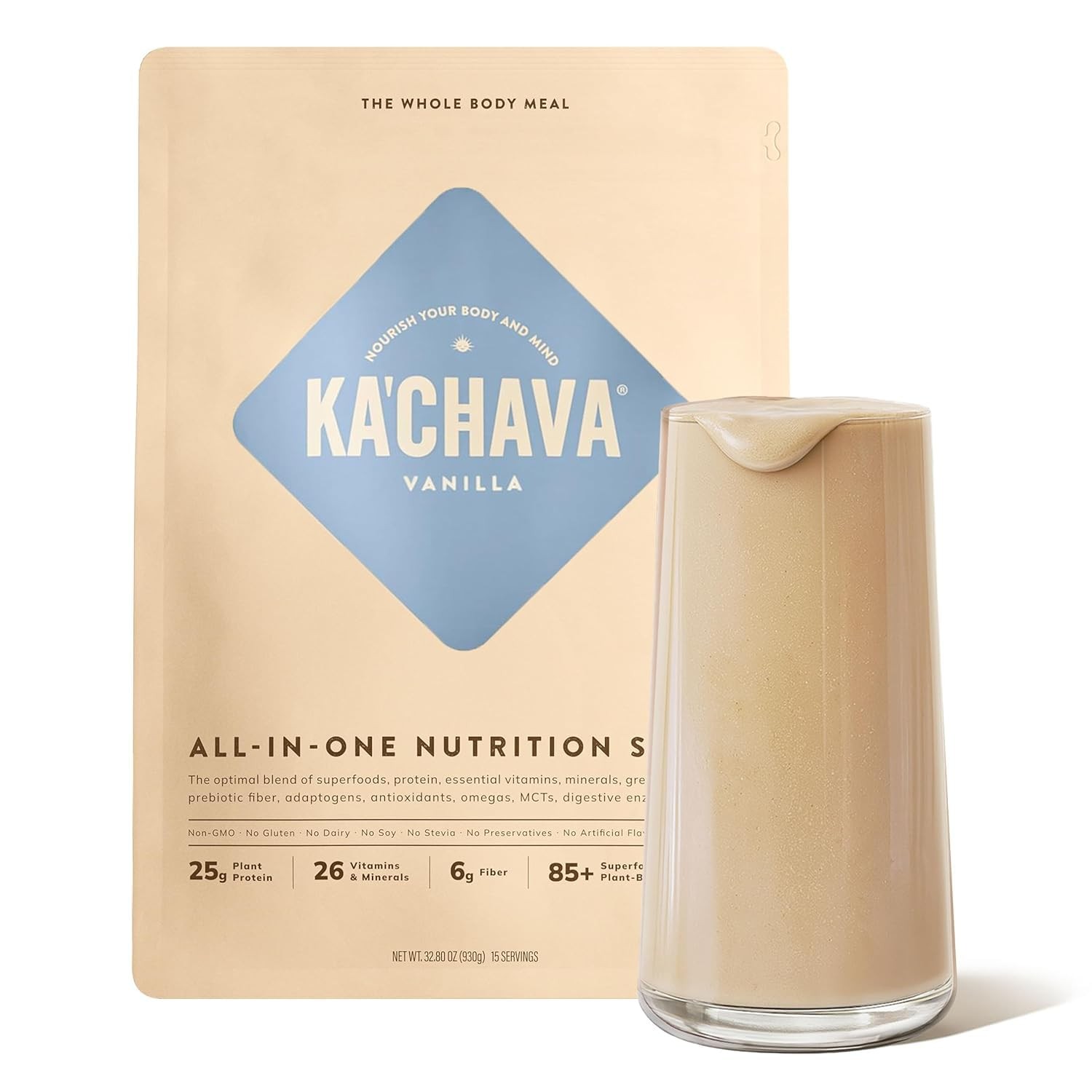 Ka’Chava Whole Body Meal Shake Vanilla 2 lb – Vegan Protein Powder (15 Servings)