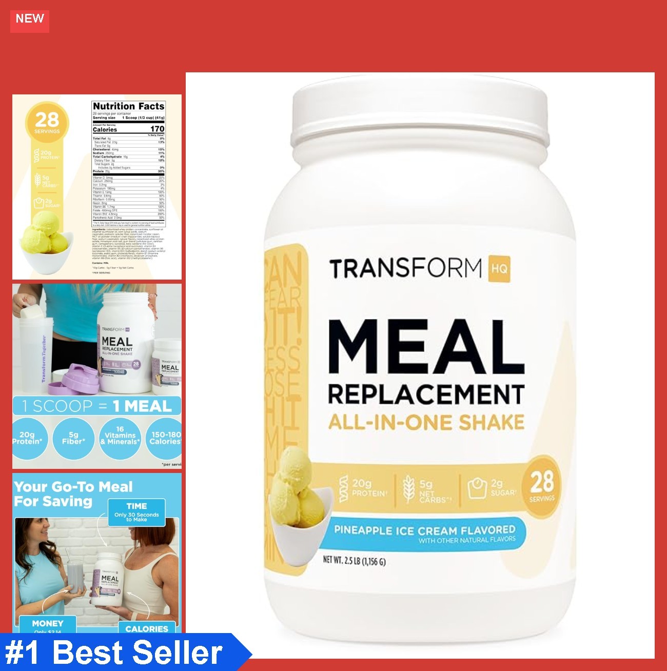 Meal Replacement Shake Powder 28 Servings Pineapple Ice Cream Flavor Gluten