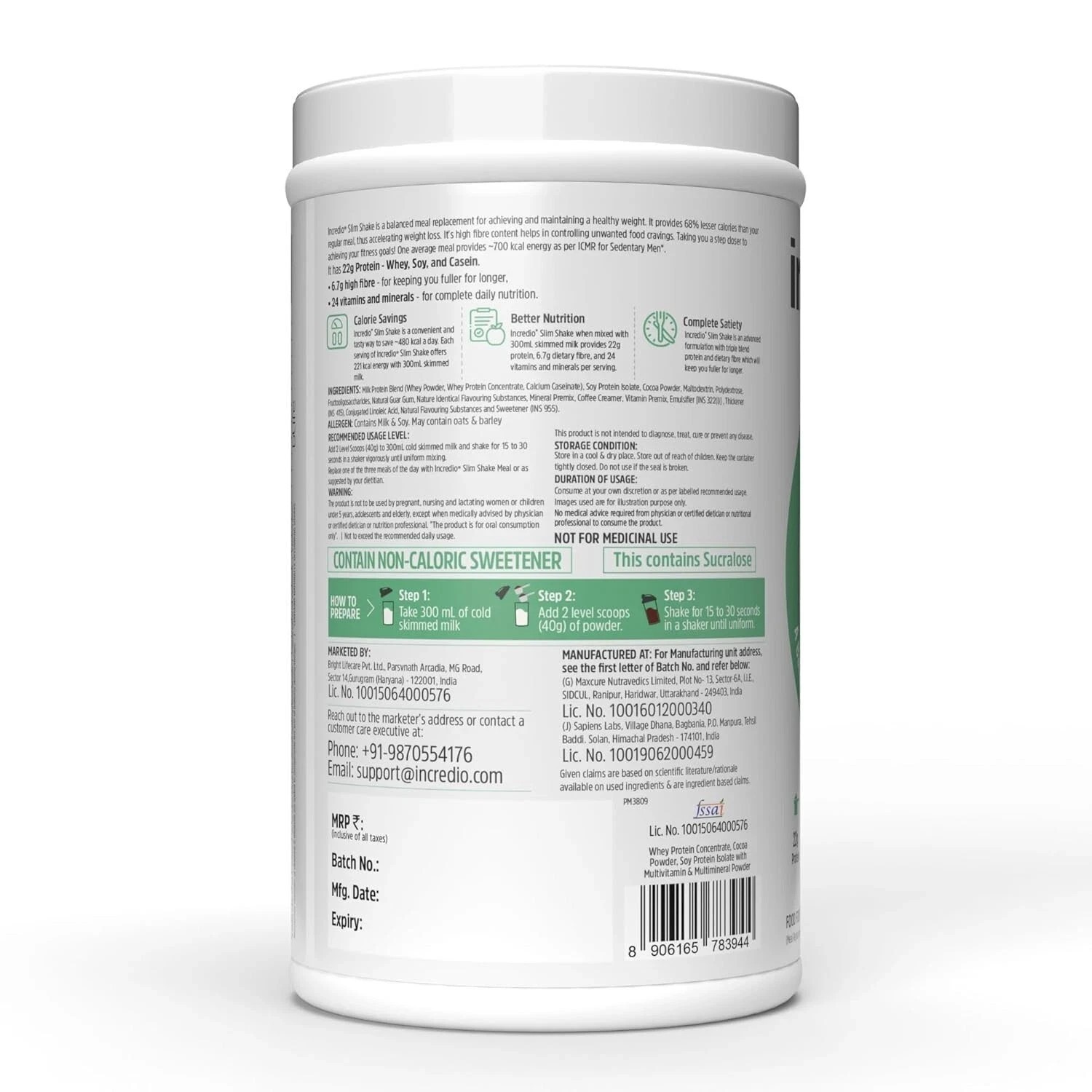 Incredio by Healthkart Slim Shake Weight Management, Chocolate 480g