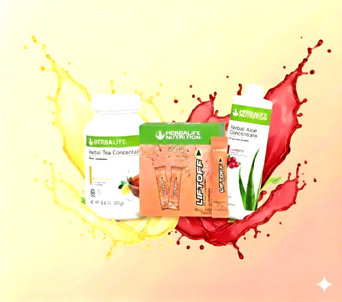Herbalife Lemon Tea 3.6 oz +Cranberry Aloe Pint+30 Tropical Force LiftOff Sticks