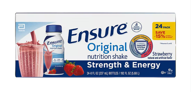 ensure original nutrition shake/strawberry/24pack/8oz