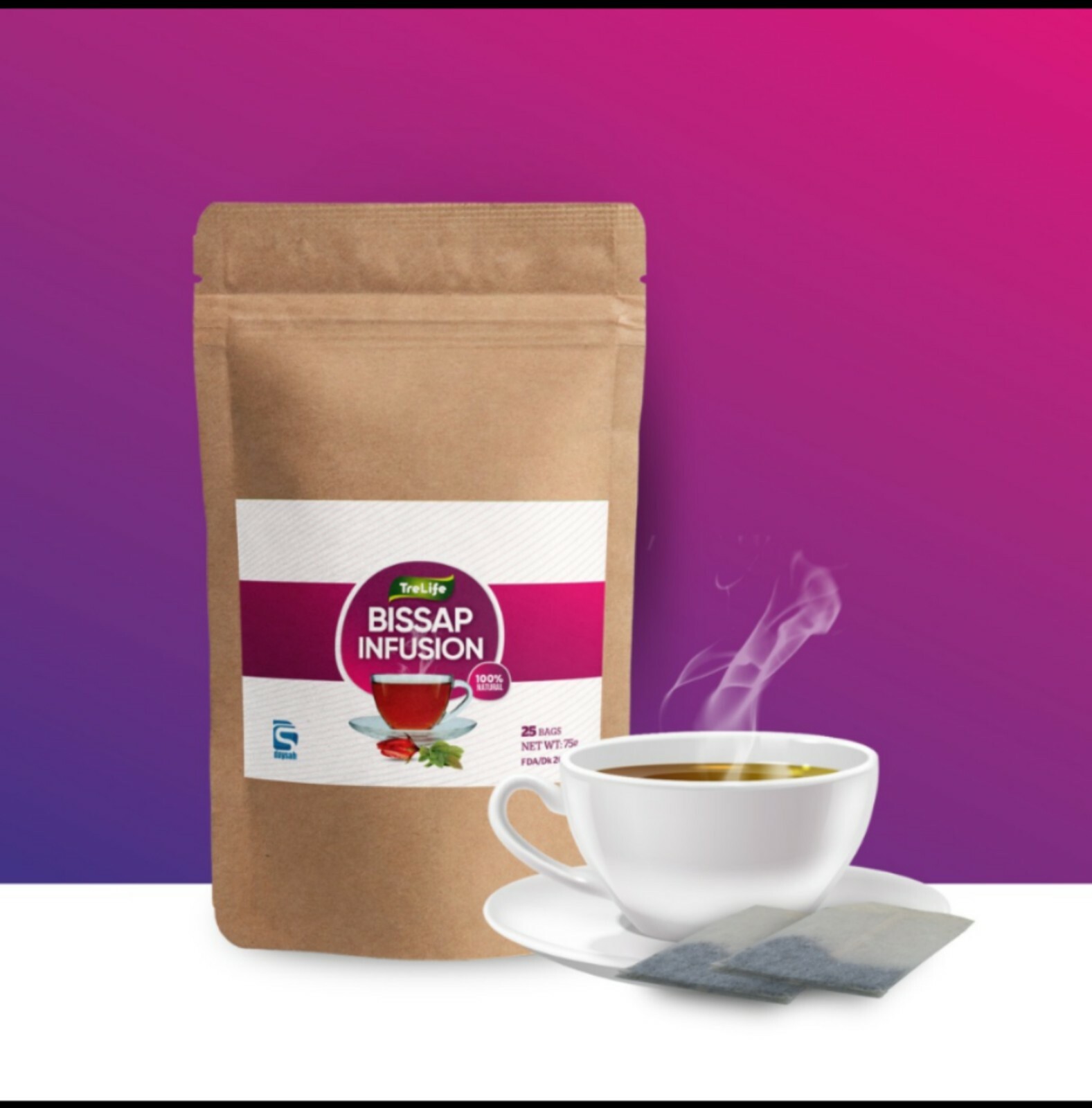 100% Natural Hibiscus infusion tea /Sorrel /Bissap/Zobo-Herbal Tea (25 TEA BAGS)