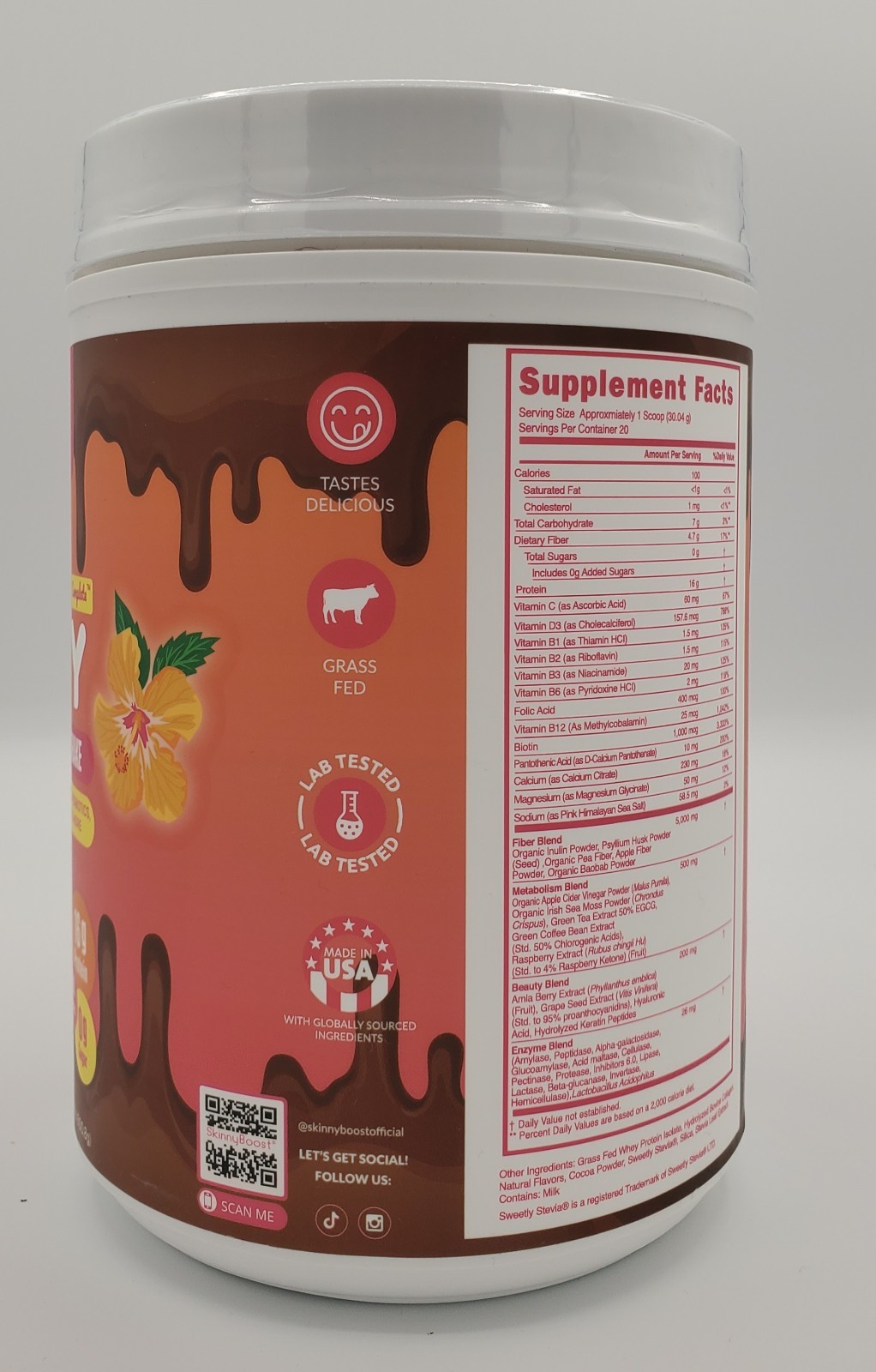 Skinny Boost Lean Beauty Collagen Grass Fed Protein Shake Chocolate 1.32lbs