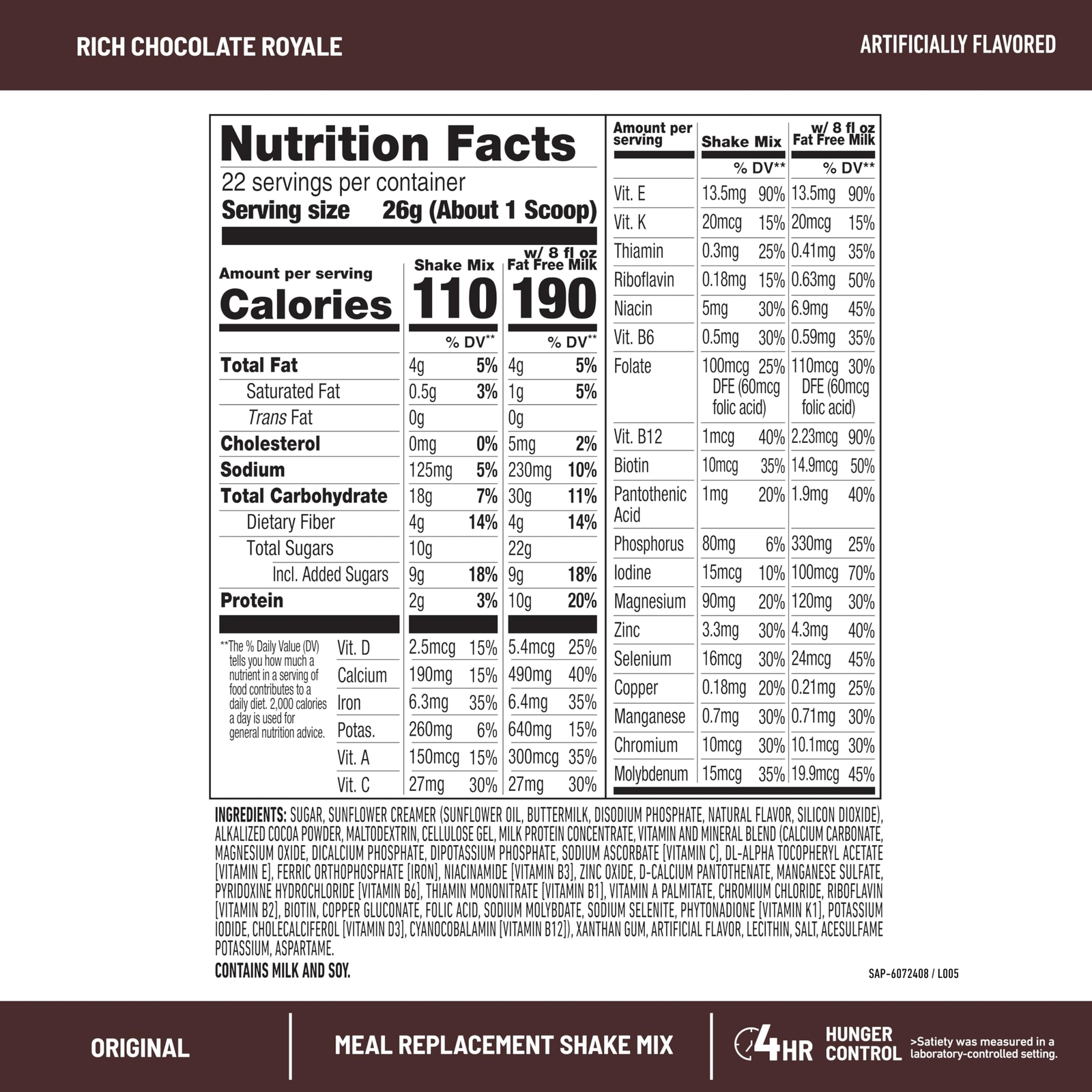 SlimFast Meal Replacement Powder, Original Rich Chocolate Royale, 22 Servings
