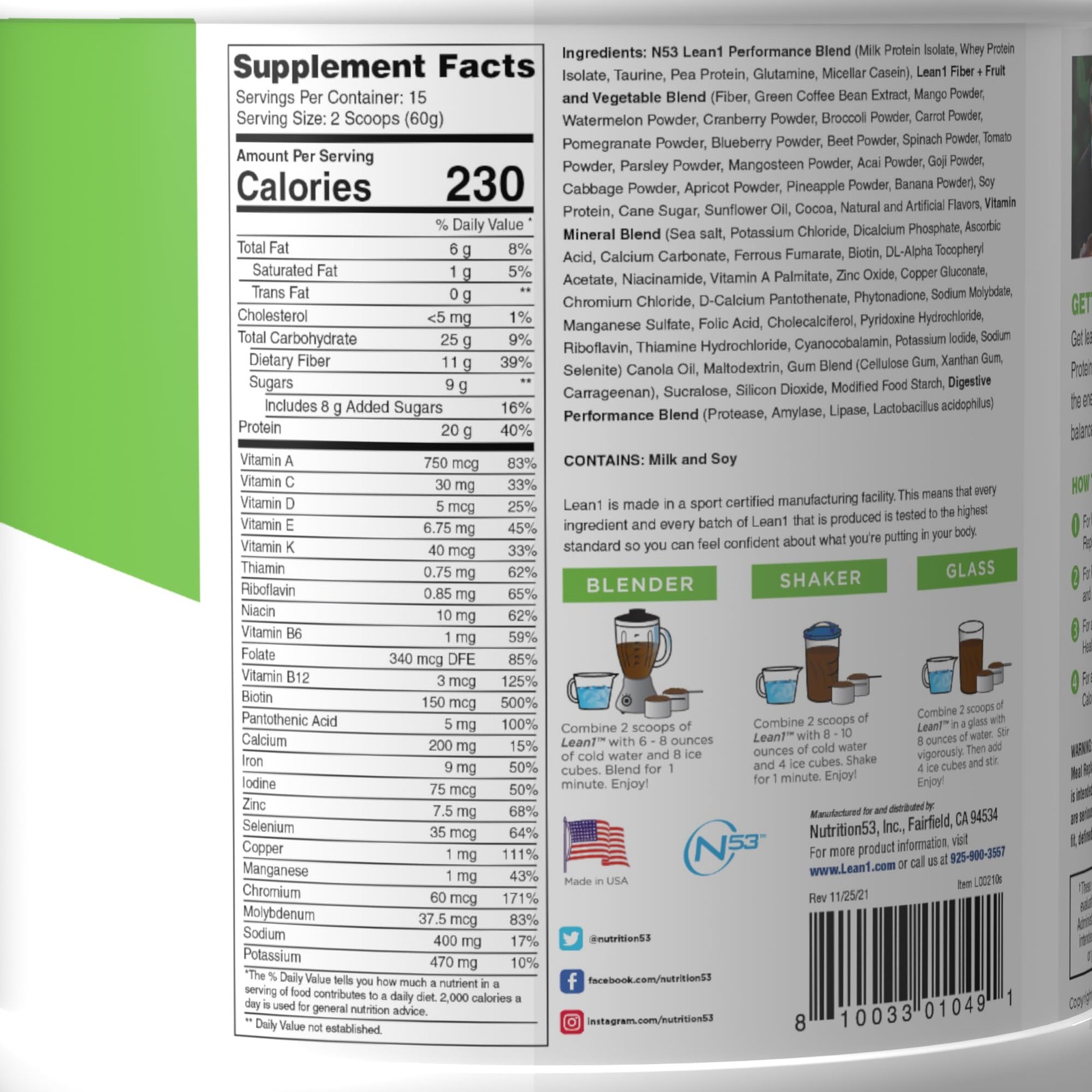meal protein powder, chocolate flavor, 15 serving tub