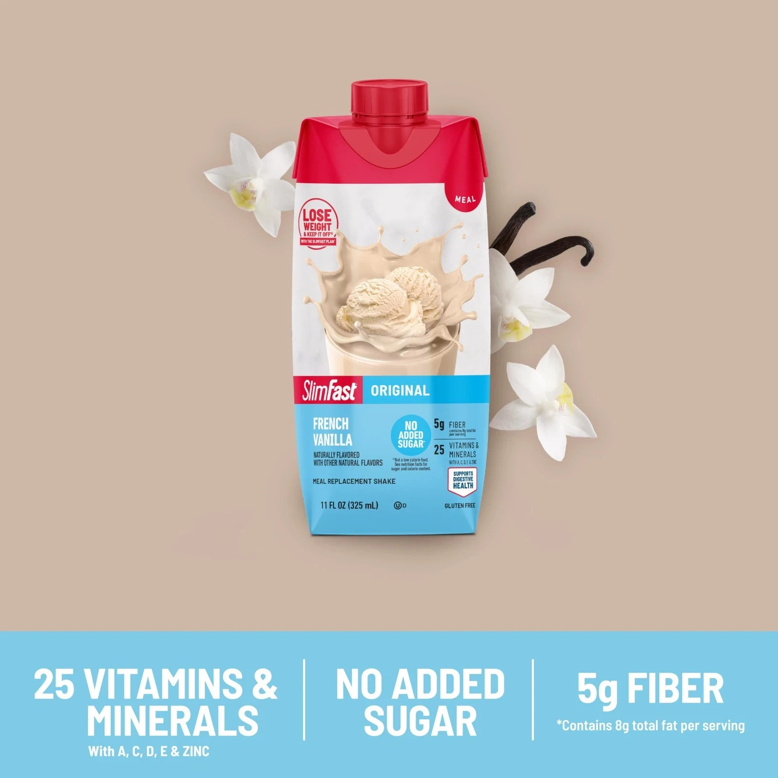 SlimFast Meal Replacement Shake, Original French Vanilla, No Added Sugar, Mea…