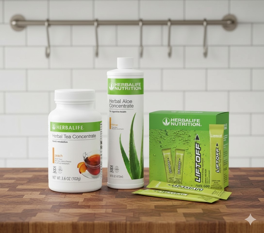 Herbalife Peach Tea 3.6 oz +Mango Aloe Pint+30 Lemon Lime LiftOff Sticks