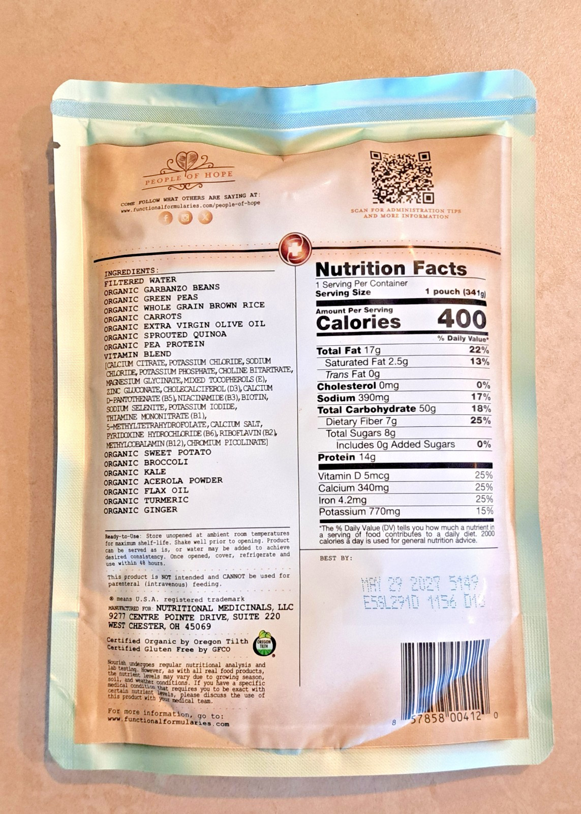 Nourish Organic Tube Feeding Formula Functional Formularies Case Of 24 Pouches