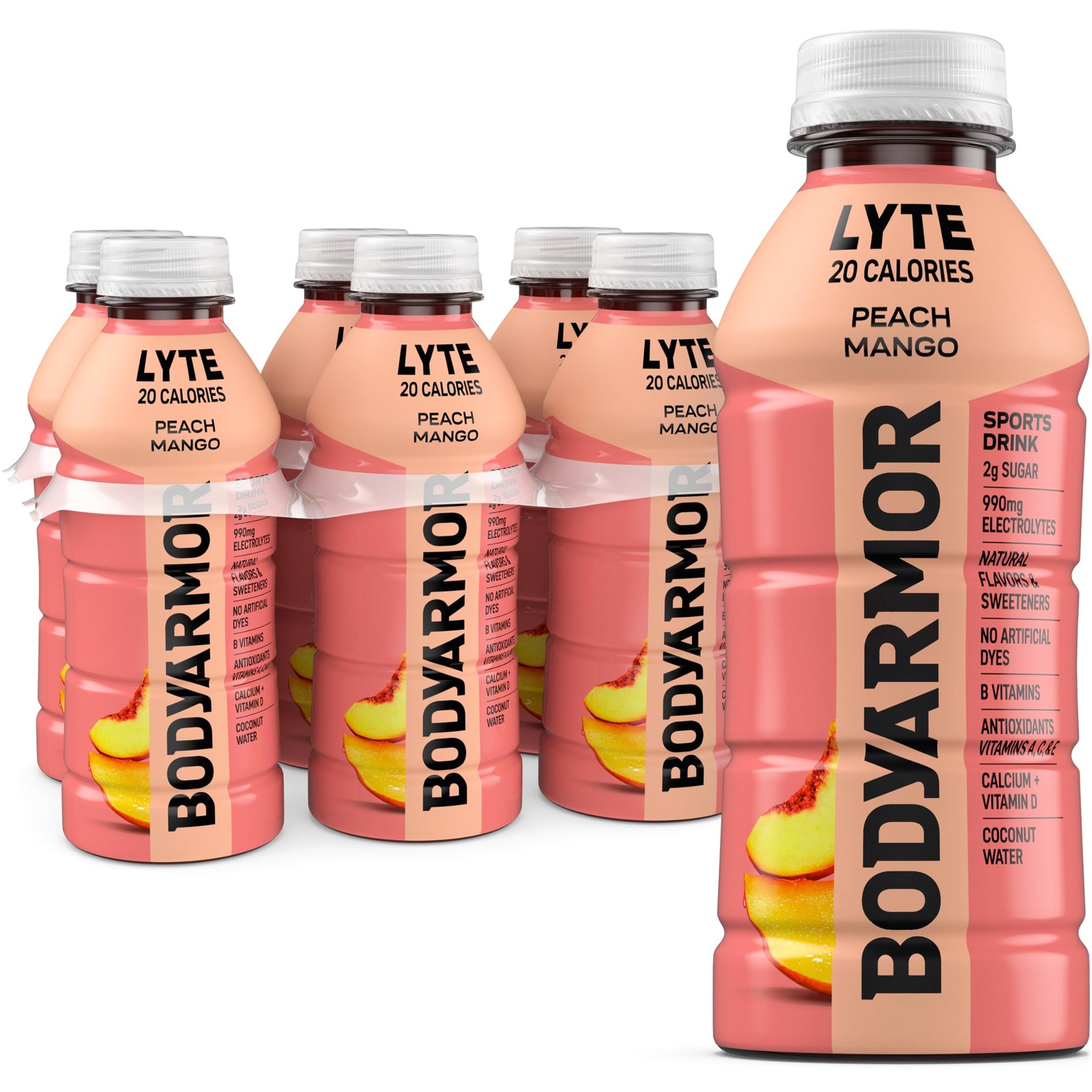 BODYARMOR LYTE, Peach Mango, 16 Ounce (Pack of 6), Lyte Mango