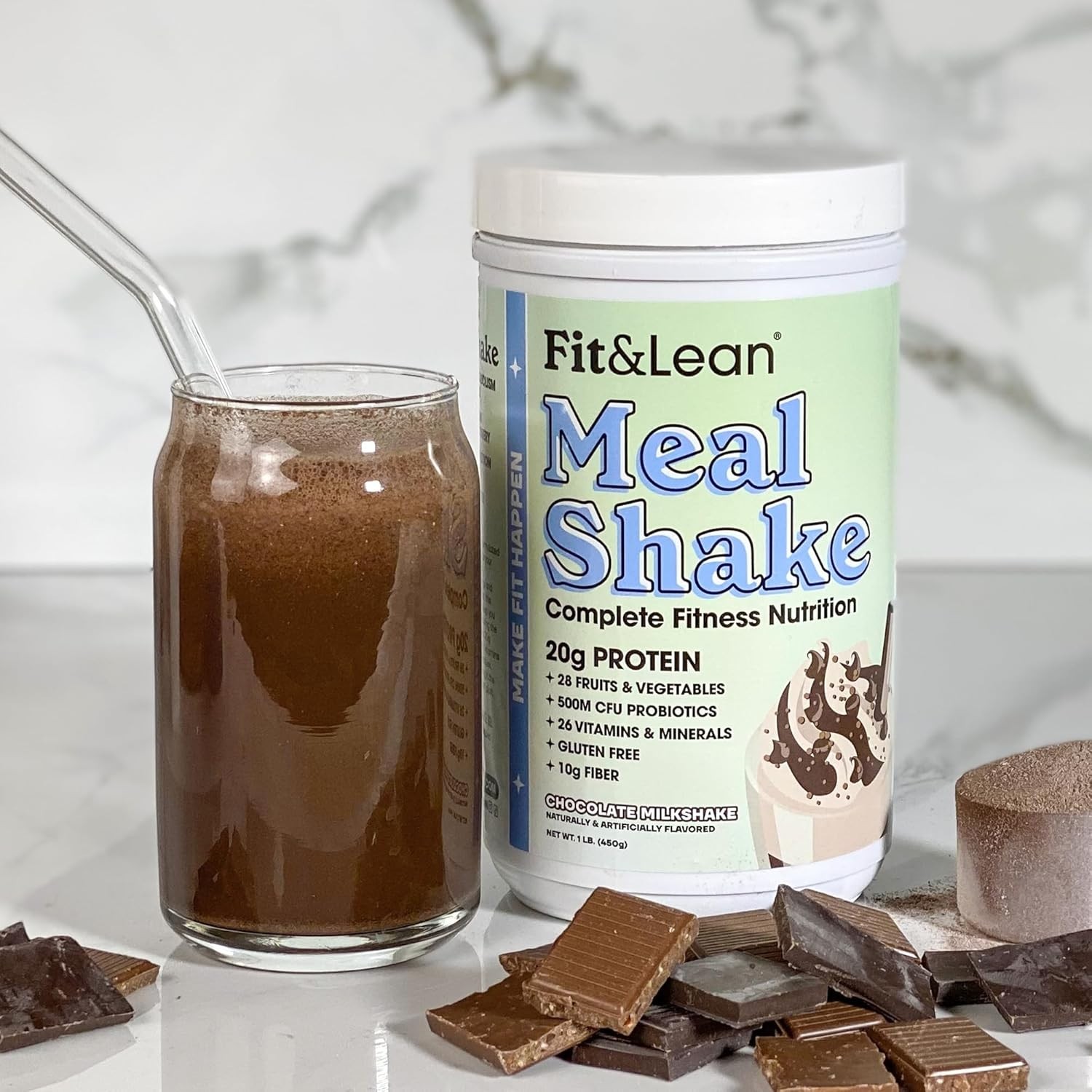 Meal Replacement Shake 1lb Chocolate Protein 28g Fiber Probiotics Gut Health
