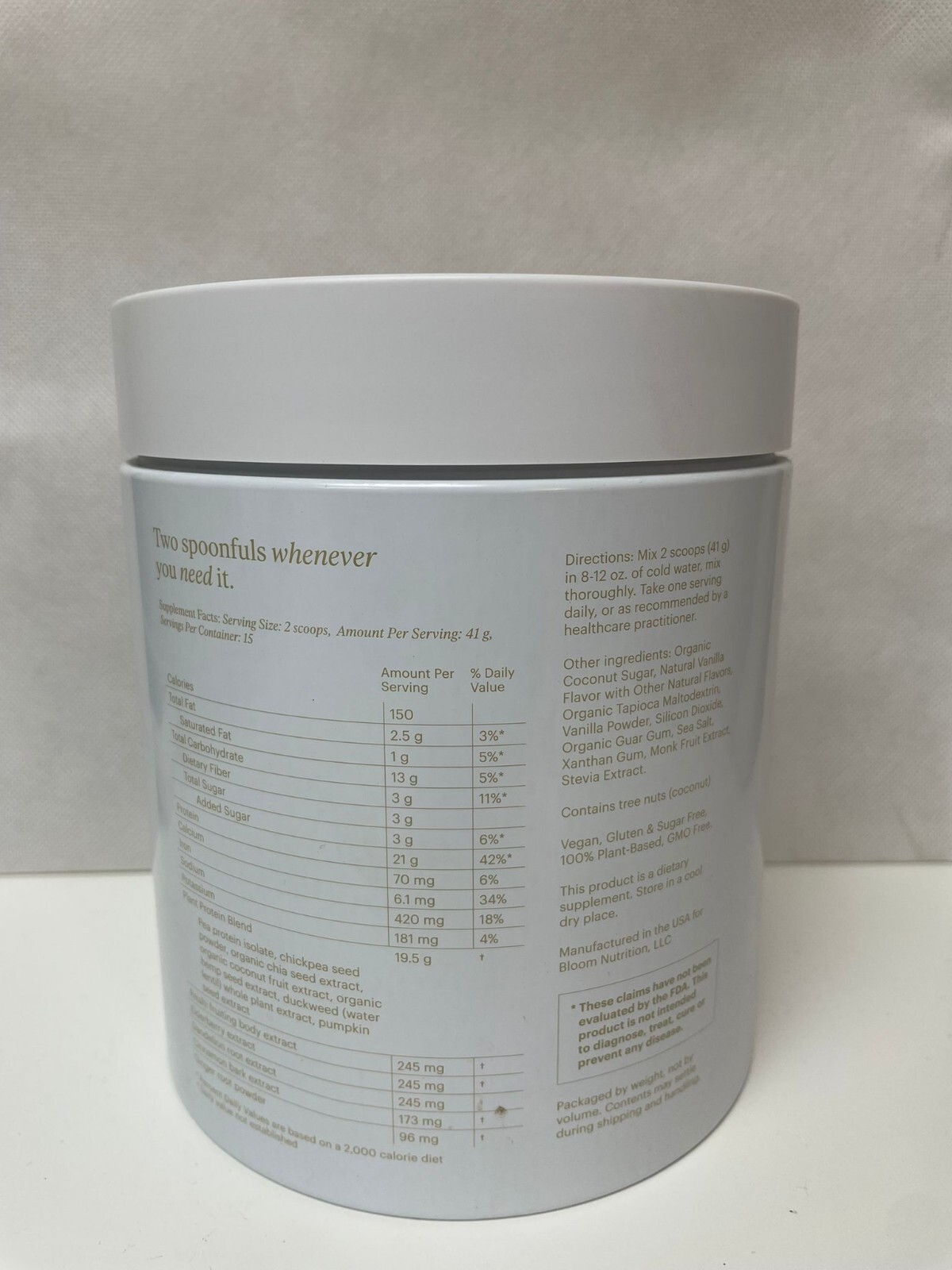 INBLOOM Green Protein Vanilla Clean Plant Protein and Herbal Blend, 21.7oz