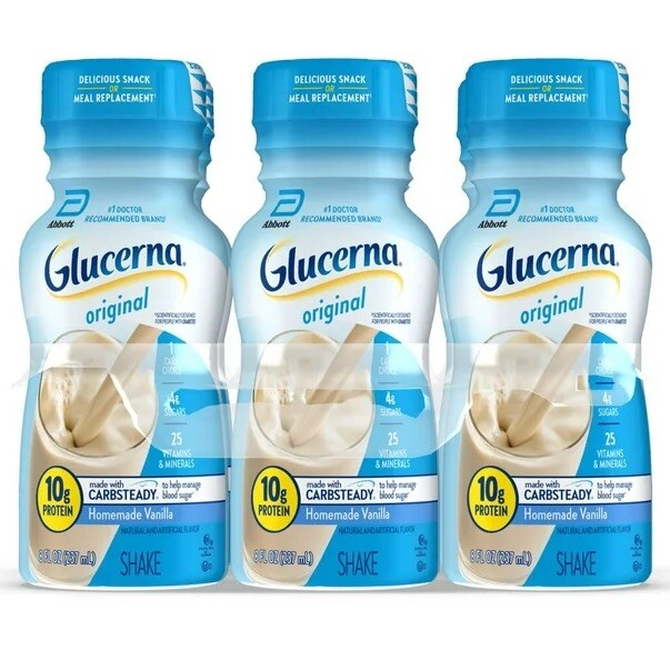 Glucerna Shake, Homemade Vanilla 🍨 •• 8-fl-oz, •• Pack of 6 Bottles.