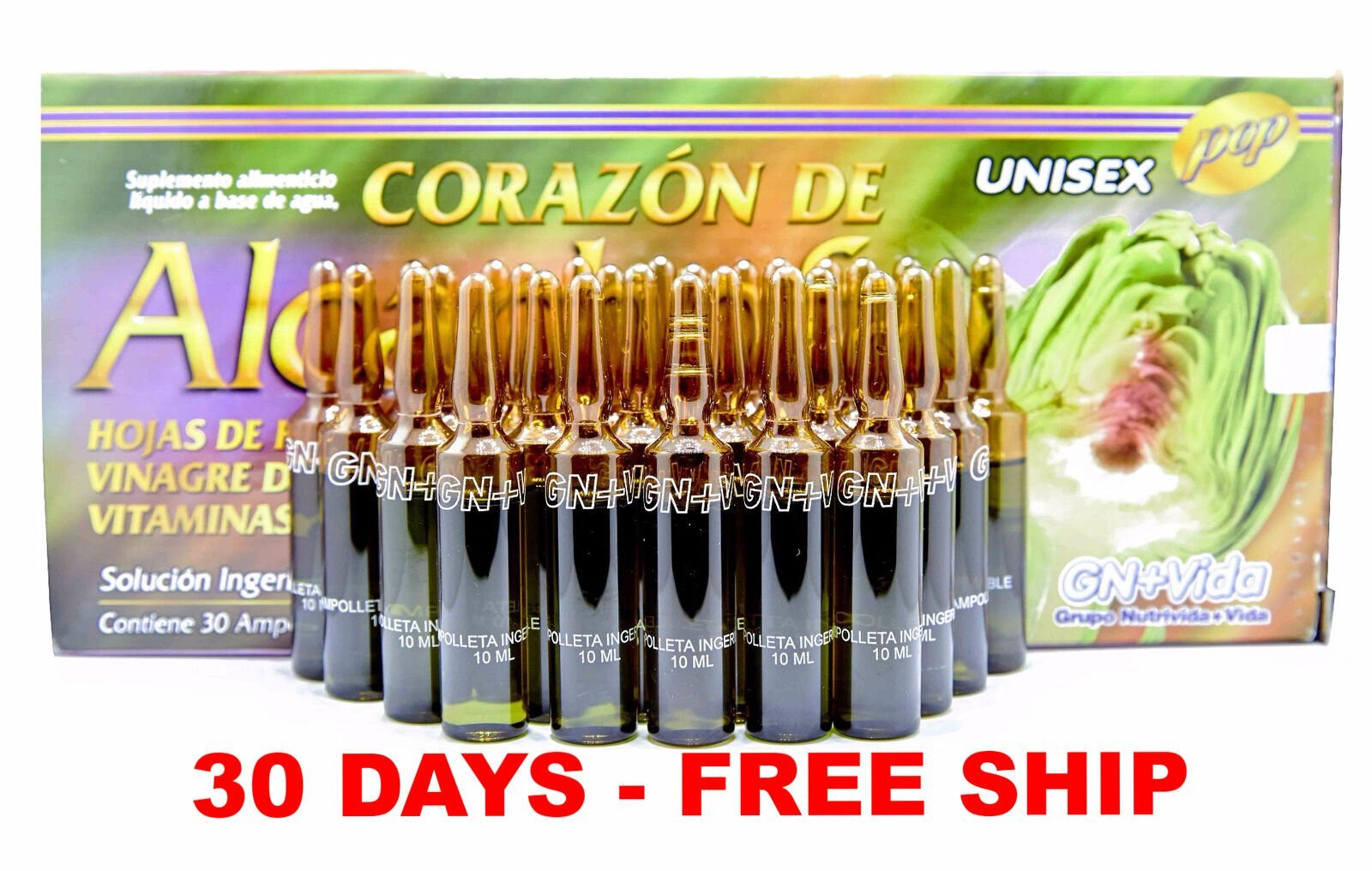 30 AMPOLLETAS De Alcachofa Gn+Vida Artichoke Liquid Supplement 30 DAY FREE SHIP