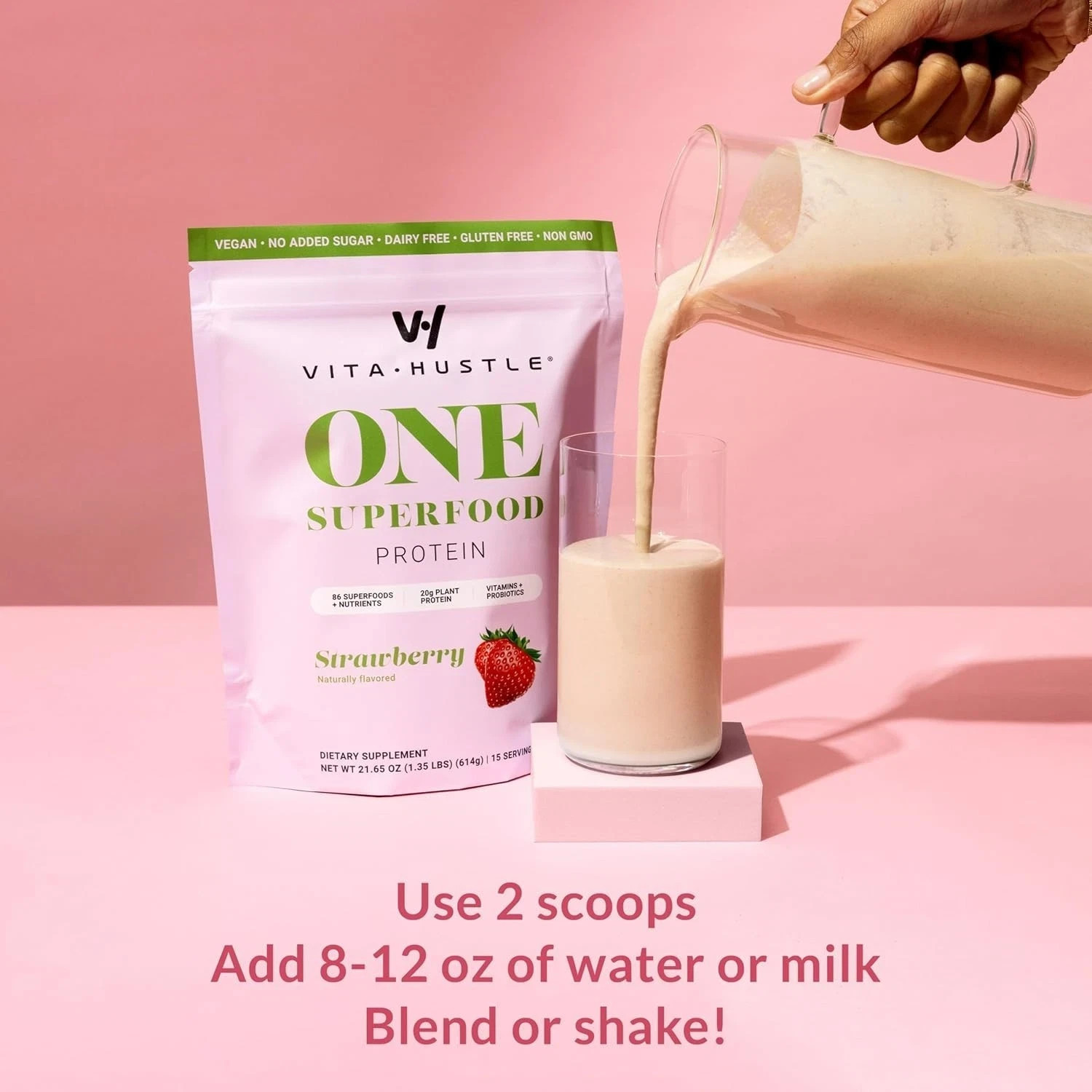 VitaHustle ONE Meal Replacement Shake – Strawberry 22.01 OZ 625G – 15 Servings