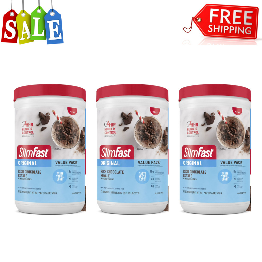3 Pack SlimFast Original Meal Replacement Shake Mix, Chocolate Royale, 20.18 oz