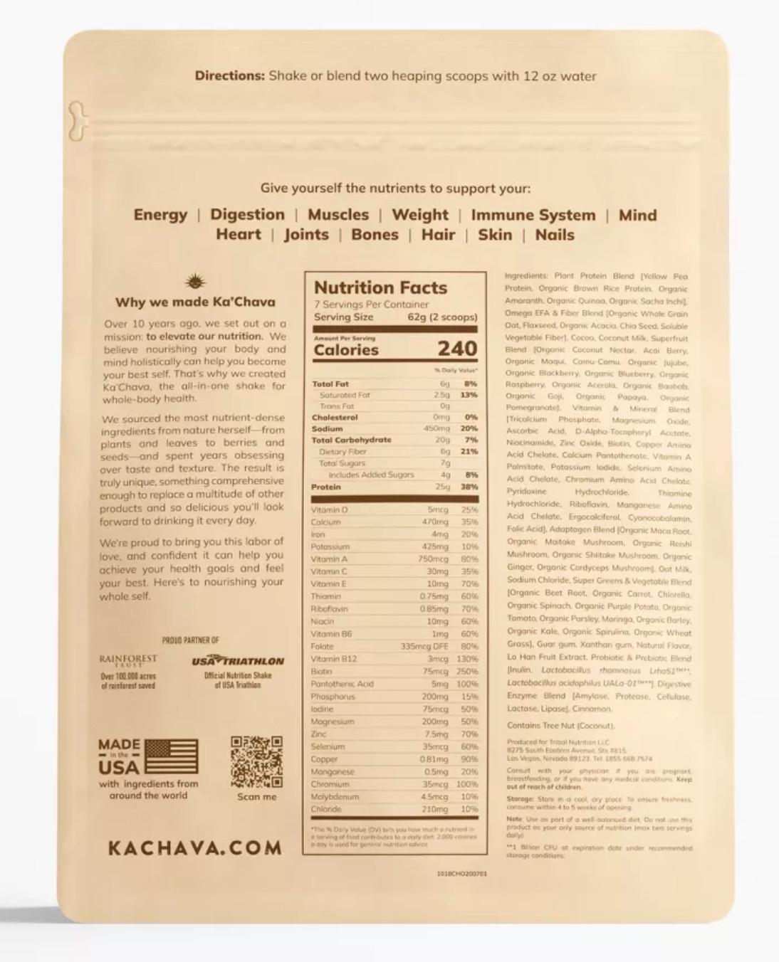KACHAVA Chocolate THE ALL-IN-ONE NUTRITION SHAKE 15.31oz (434g) Best by 11/2025+