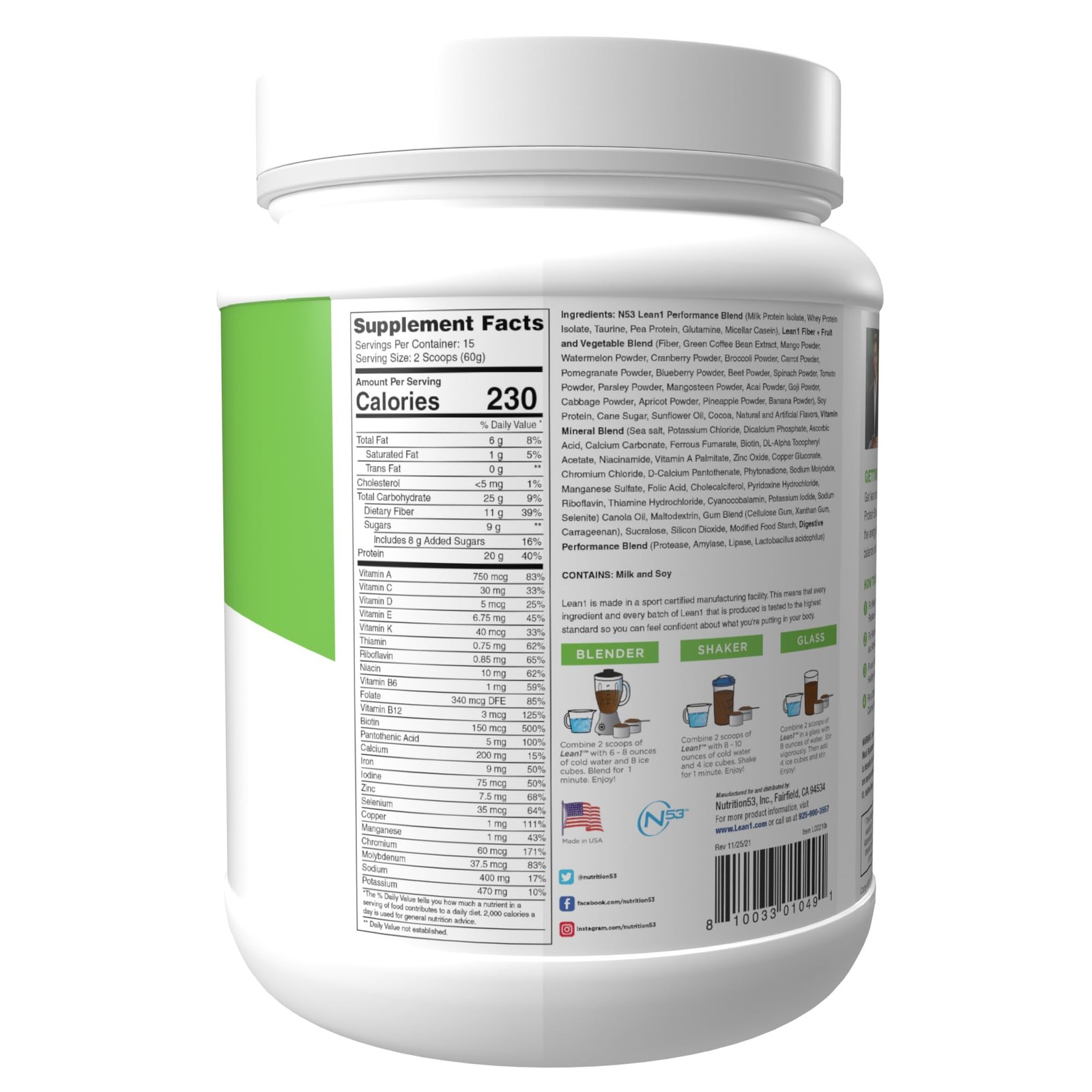 meal protein powder, chocolate flavor, 15 serving tub