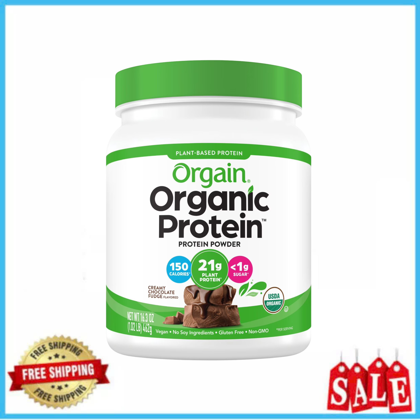 Orgain Organic Vegan Plant Based Protein Powder Chocolate Fudge 21g 1.02 lbs New