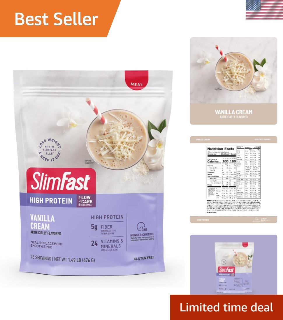 High Protein Meal Replacement Smoothie Mix, 26 Servings, Vanilla Cream Flavor