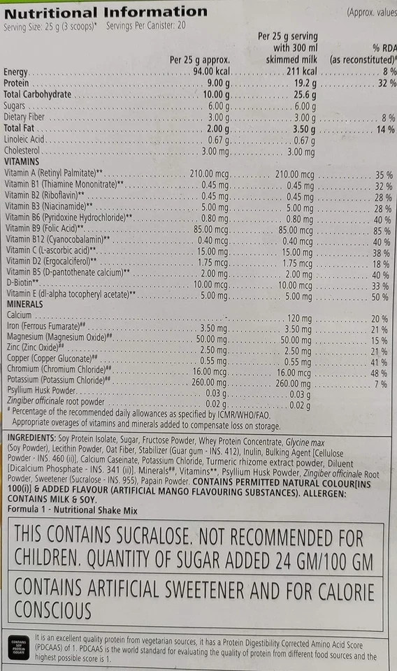 Formula 1 HEALTHY shake mix Mango, shakemate,protein powder 200gm, Afresh lemon