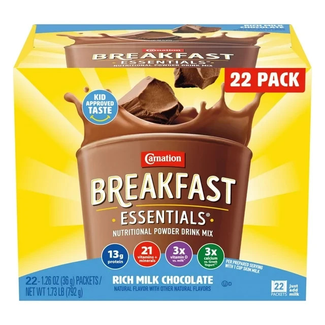 Carnation Breakfast Essentials Protein Shake Mix Rich Milk Chocolate 22 Count