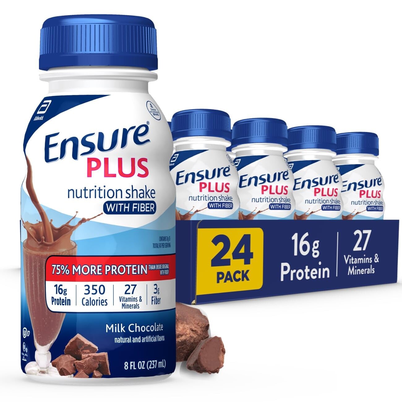 Ensure Plus Dark Chocolate Nutrition Shake, Meal Replacement Shake, 24 Count