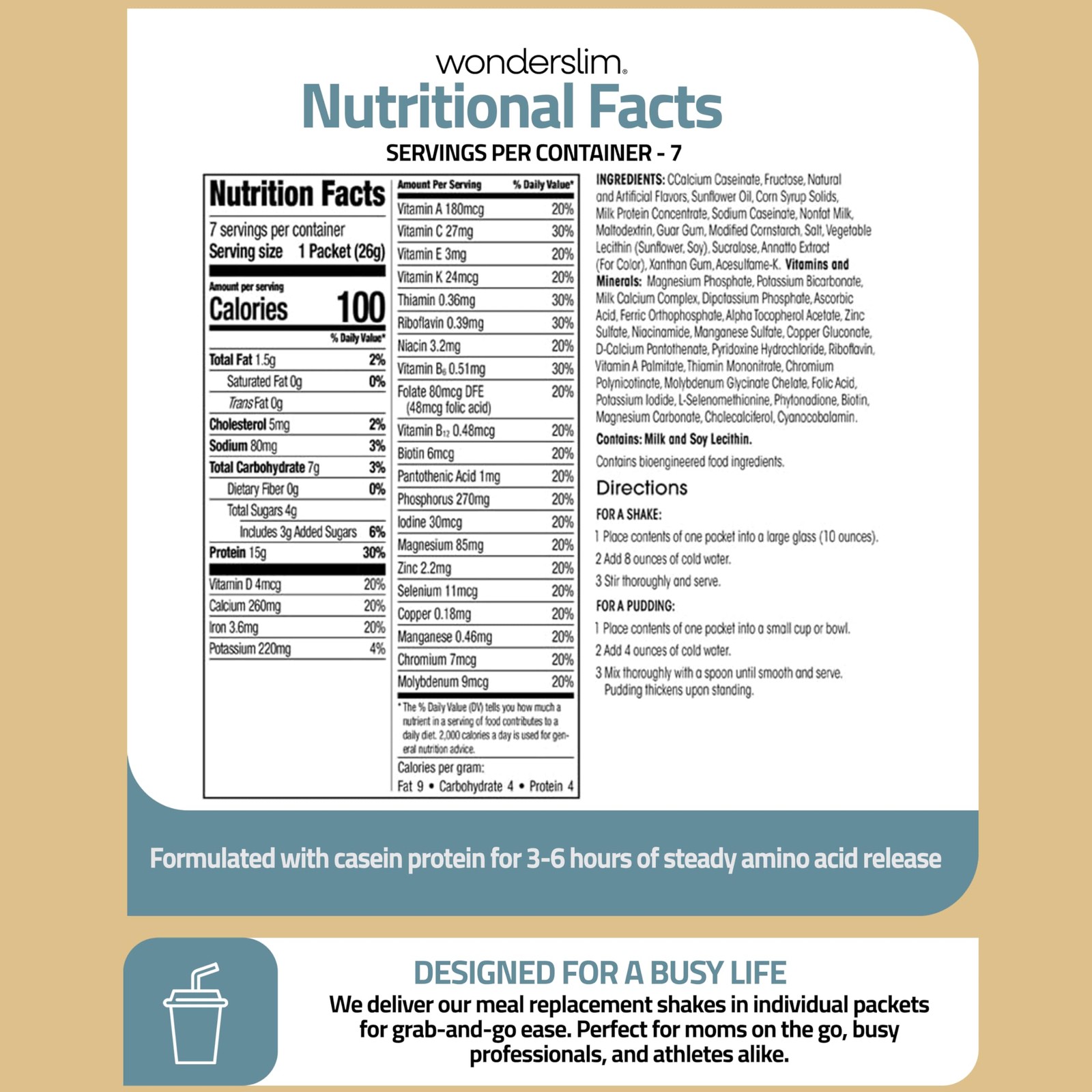 WonderSlim Meal Replacement Shake, Vanilla Cream, 15g Protein, 24 Vitamins & …