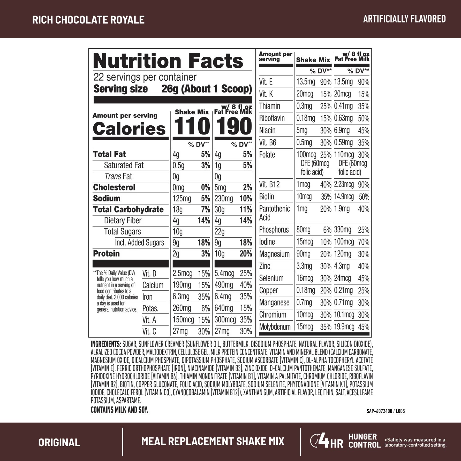 SlimFast Original Meal Replacement Shake Mix Chocolate Royale 20.18 oz 22 Serve