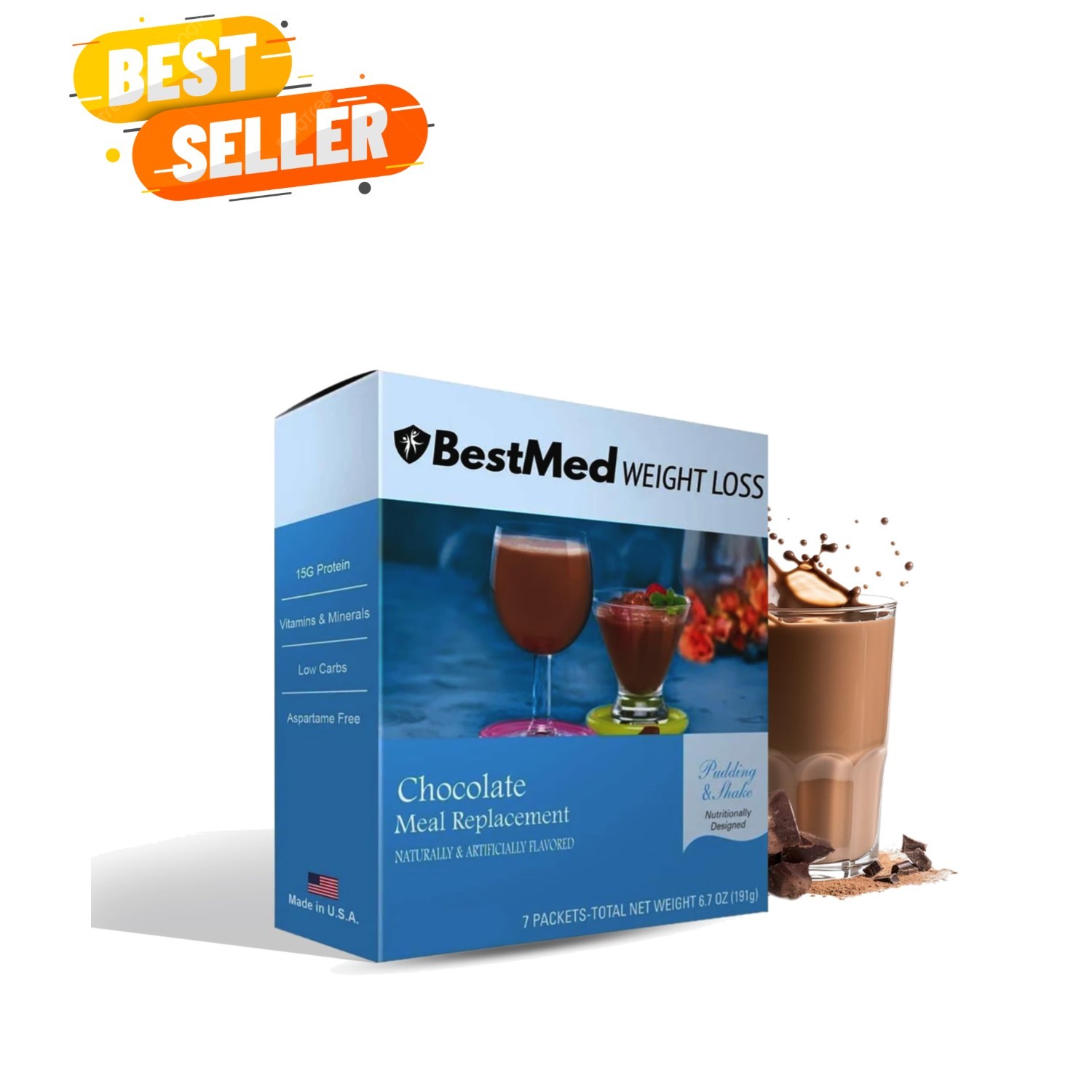 BestMed Keto Chocolate Protein Shake – Low Sugar, 7 Servings, Satisfies Cravings