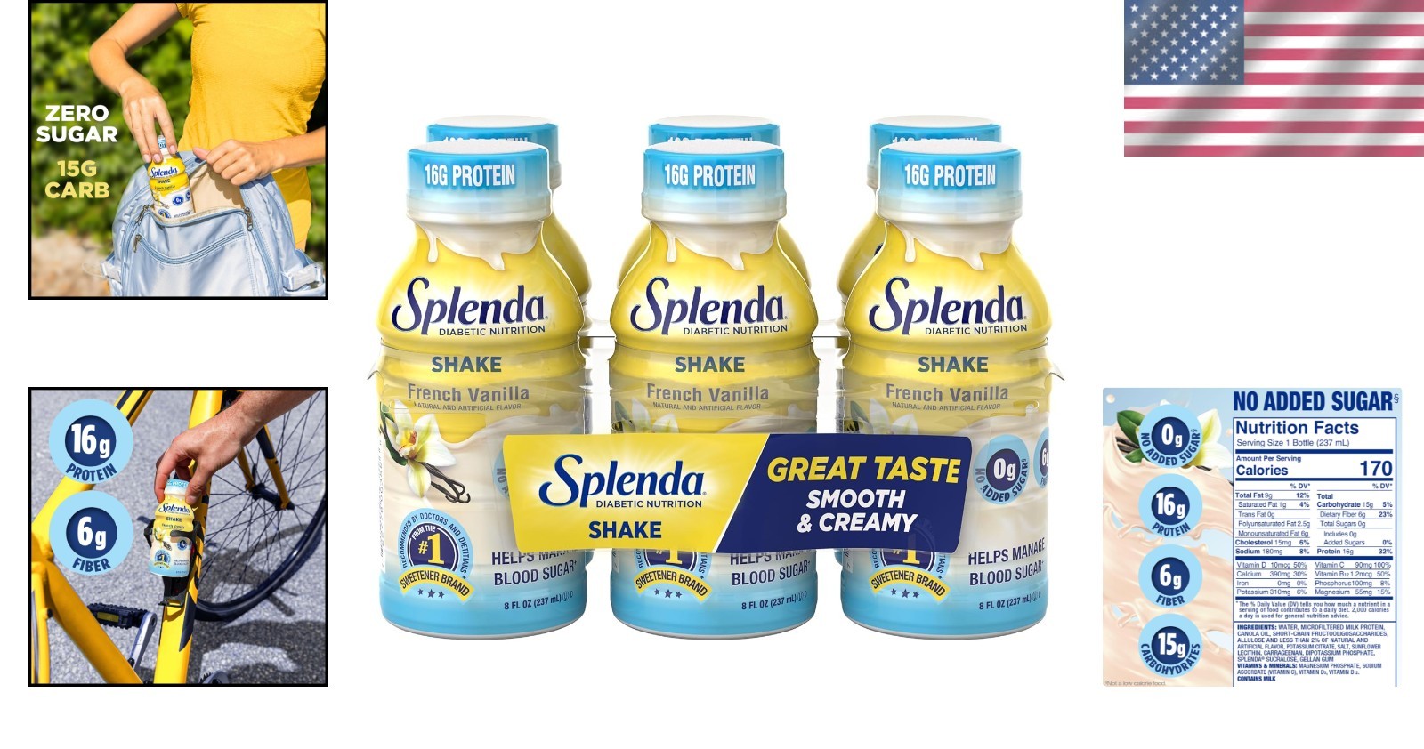 Splenda Smooth French Vanilla Shake – 6 Bottles, 16g Protein, Gluten-Free