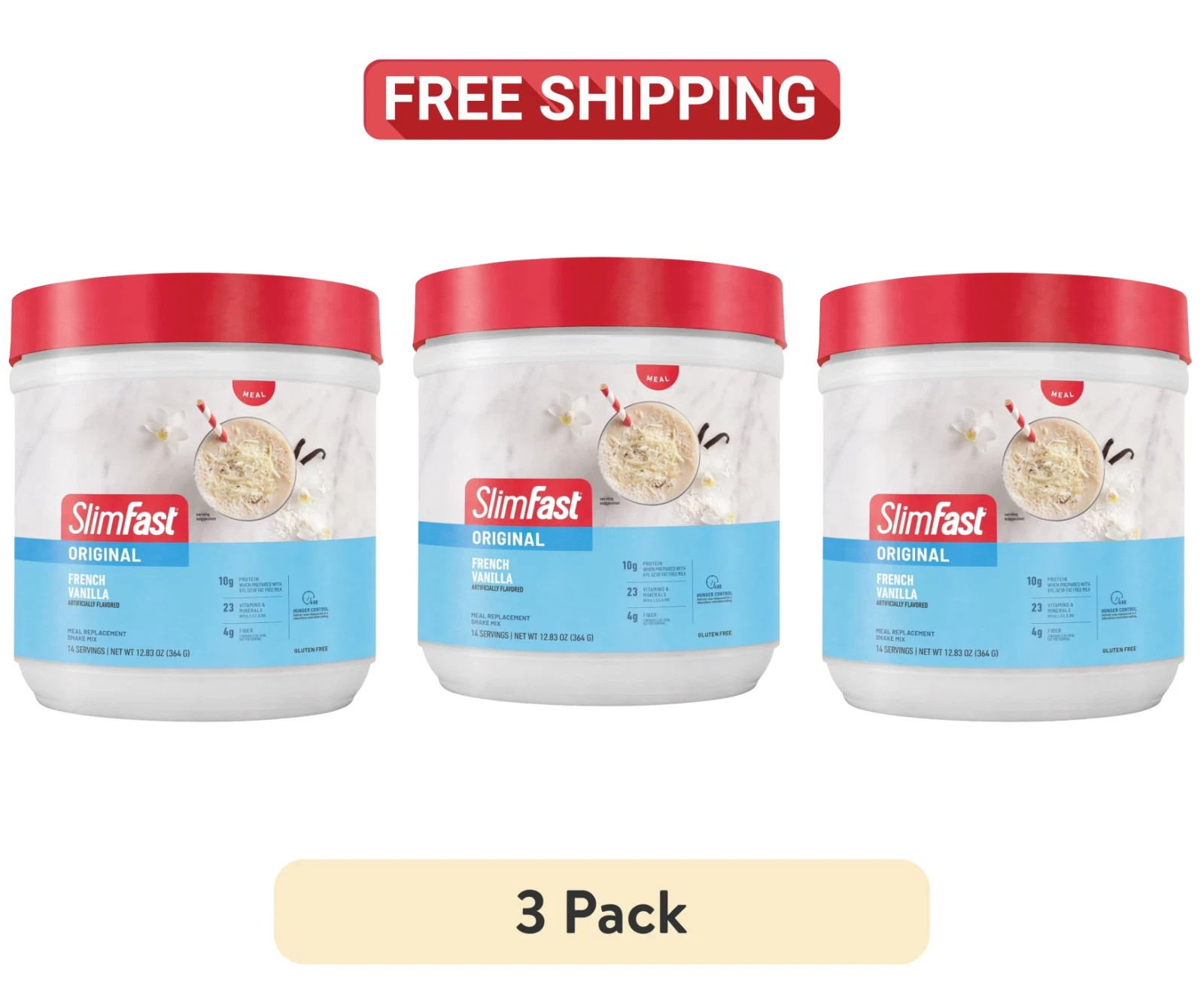 (3 PACK) SlimFast Original Meal Replacement Shake Powder, French Vanilla, 12.83