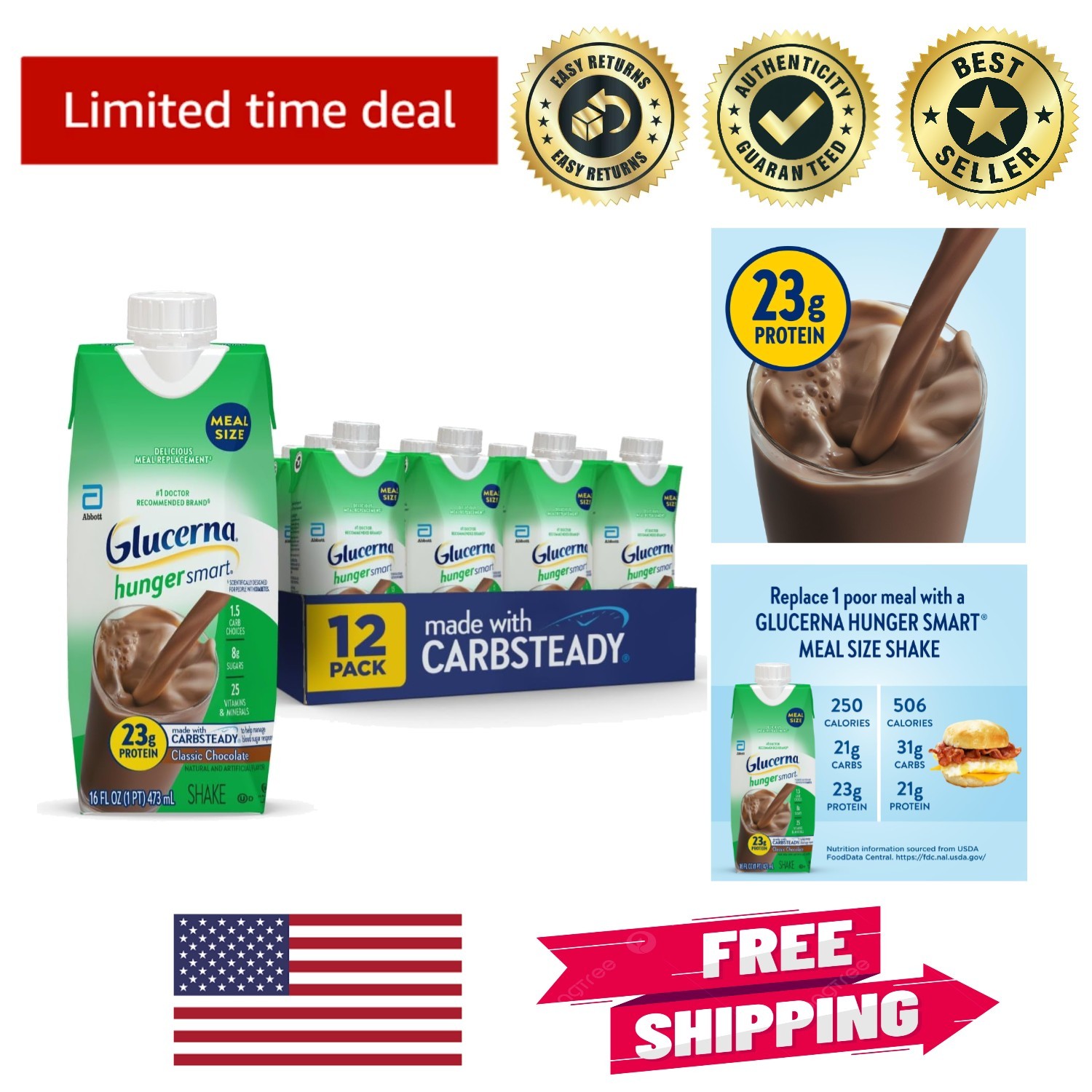 12-Pack Hunger Smart Chocolate Shakes – 23g Protein, Gluten-Free, Ready to Drink