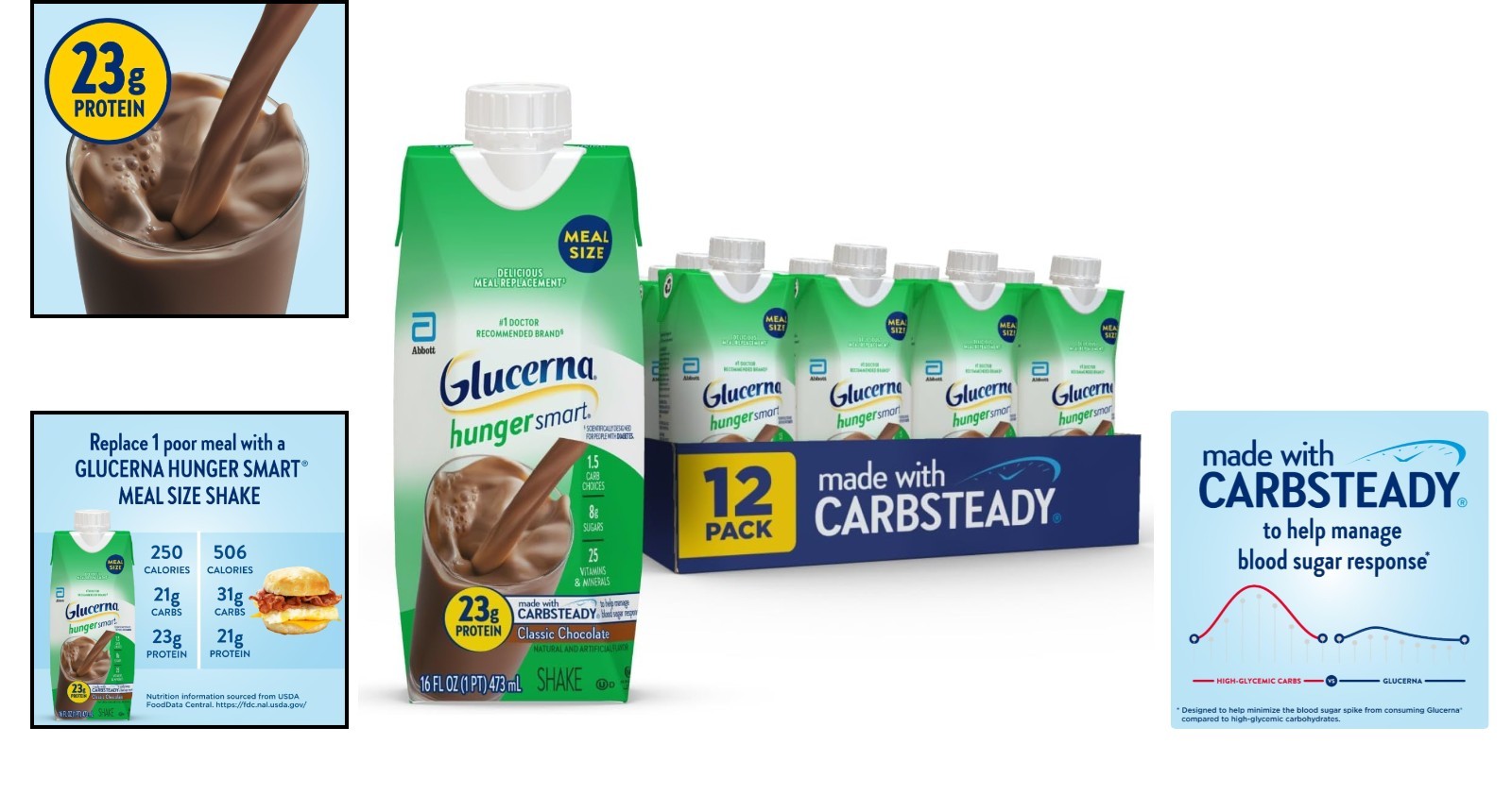 CarbSteady Hunger Smart Shake, Diabetic Meal Replacement – 192 oz Total, 12 Pack
