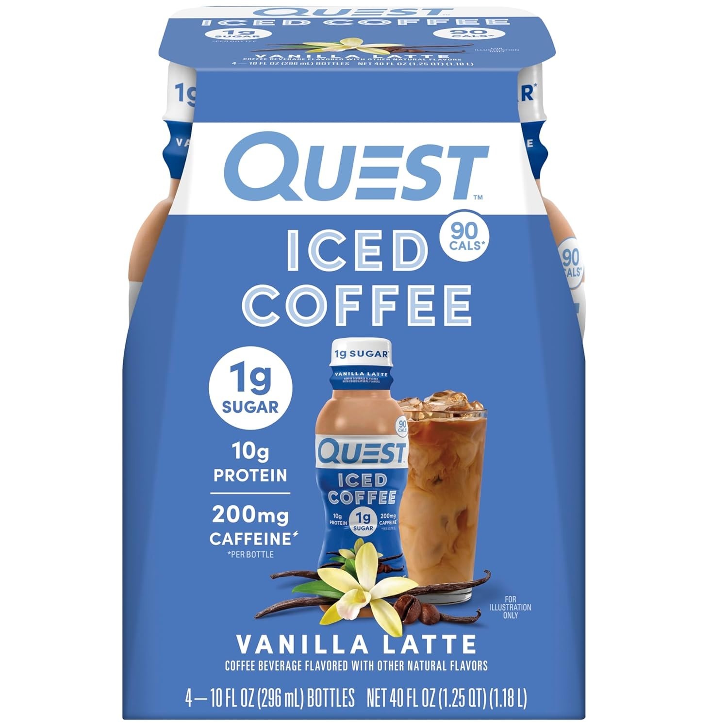 Quest Vanilla Latte Iced Coffee – 4 Pack, 1g Sugar, 10g Protein, 200mg Caffeine