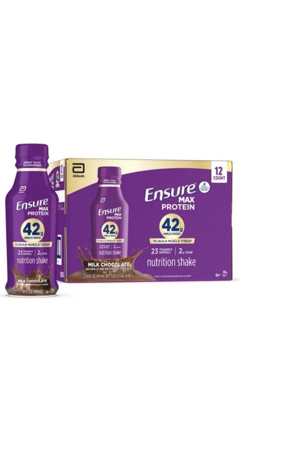 Ensure Max Protein Shake Milk Chocolate Gluten-Free Lactose-Free 12 Count
