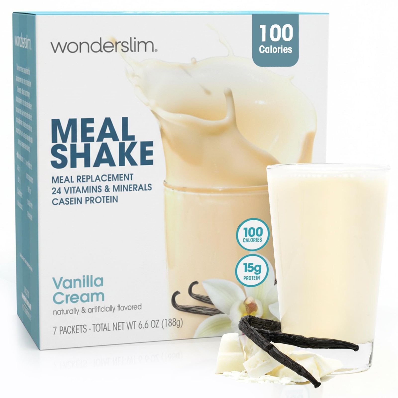 WonderSlim Meal Replacement Shake, Vanilla Cream, 15g Protein, 24 Vitamins & …