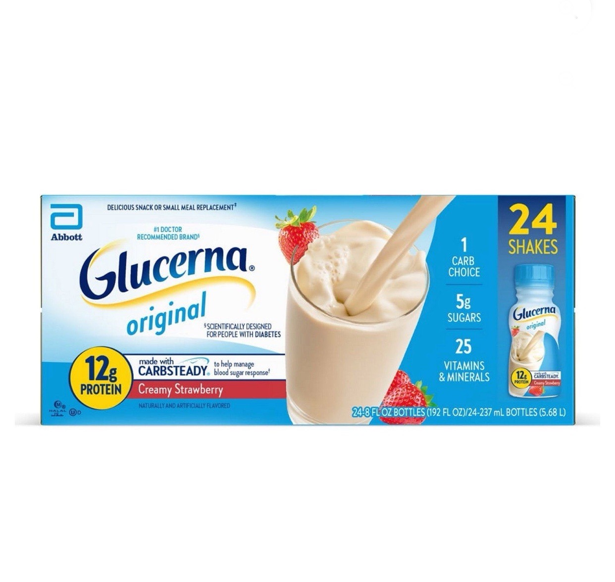 Glucerna Original 12g Protein Shake, Creamy Strawberry, 8 fl.oz. 24 ct.