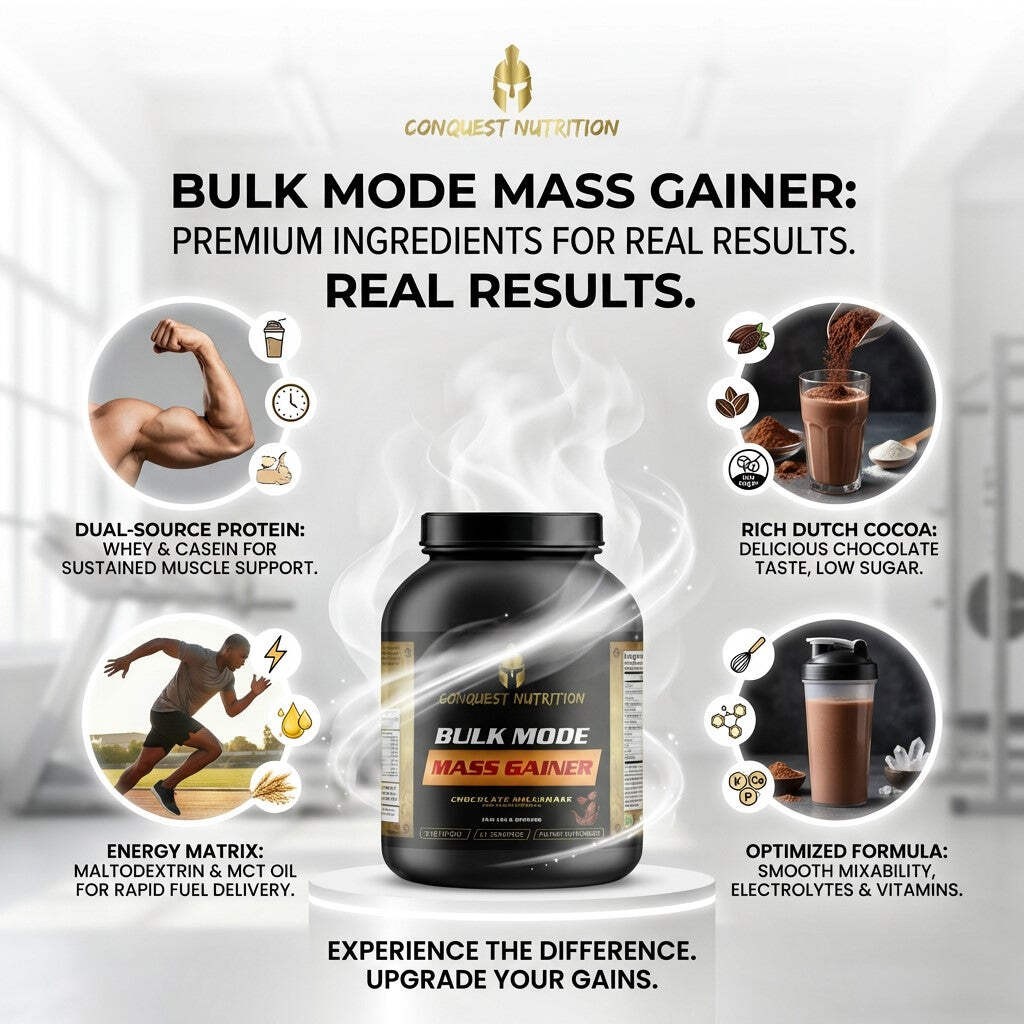 Conquest Bulk Mode Mass Gainer Chocolate Milk Low Sugar 6lb Weight Gain Protein
