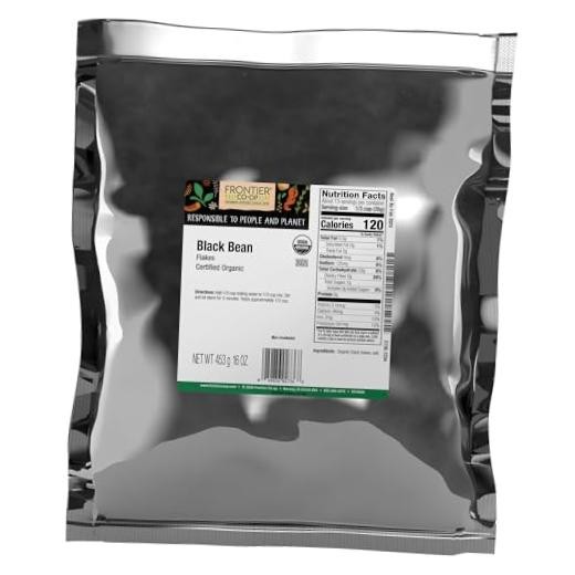 Organic Black Beans Flakes 1lb – For Black Bean Burger Patties, Dry Bean Soup
