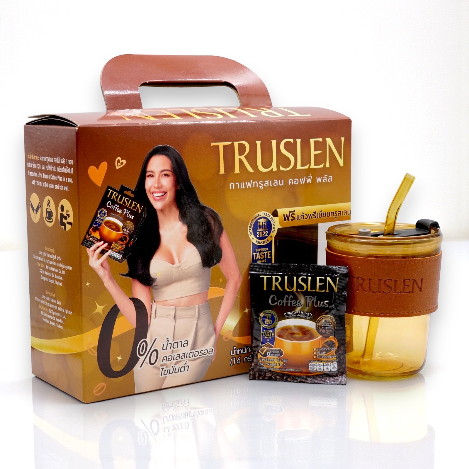 Truslen Instant Coffee Mix Powder Coffee Plus Value Size 40 Sac with Gift Glass