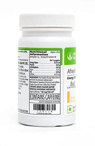 2 x Herbalife Afresh Energy Drink Mix Lemon & Peach Flavor 50gm Each