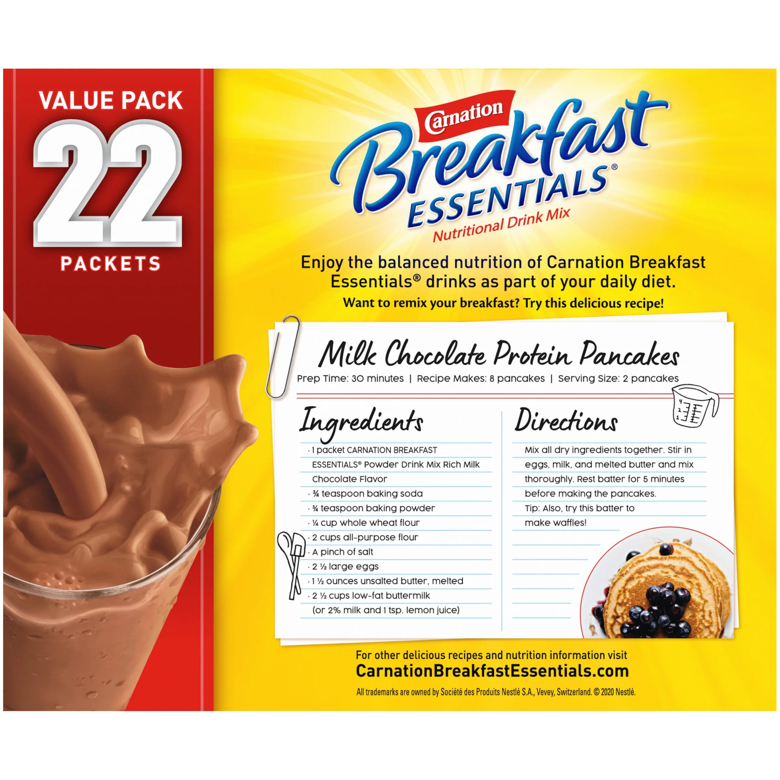 (2 Pack) Powder Protein Nutritional Shake Drink Mix Packets, Rich Milk Chocolat