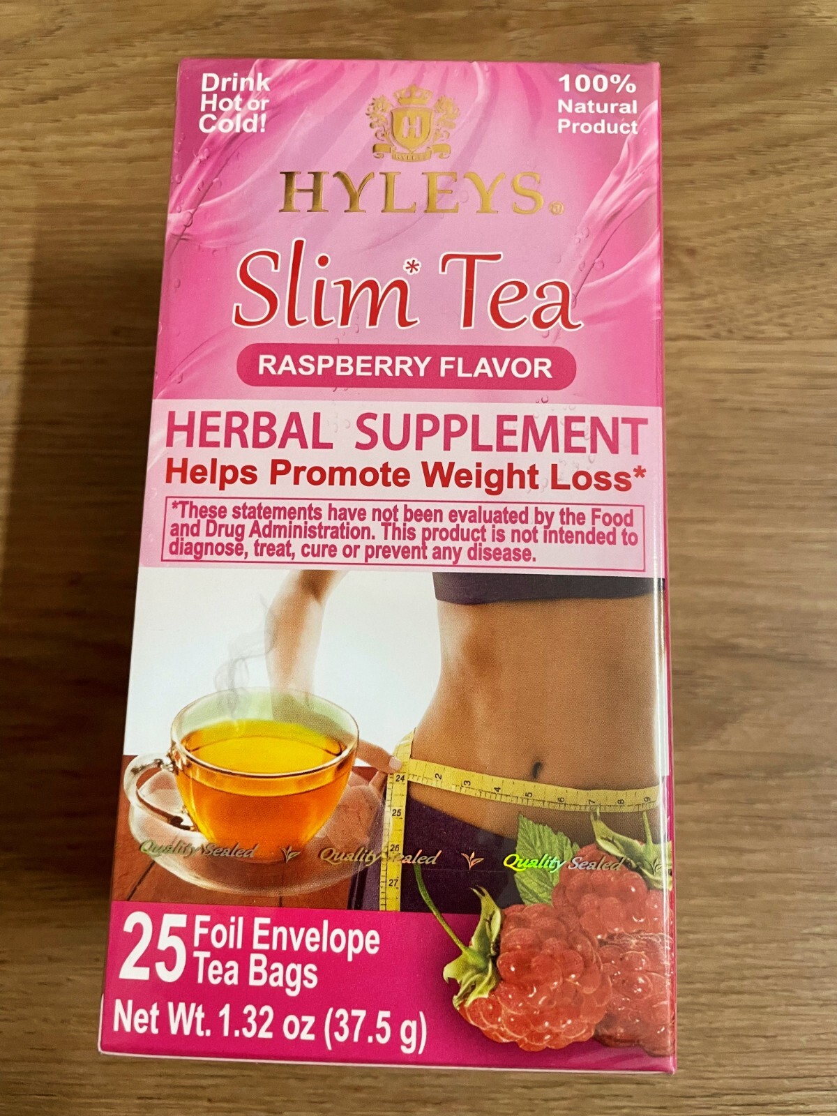 4-PACK Hyleys Slim Tea NO GMO Raspberry 100% Natural 25 tea bags, EXP 10/25