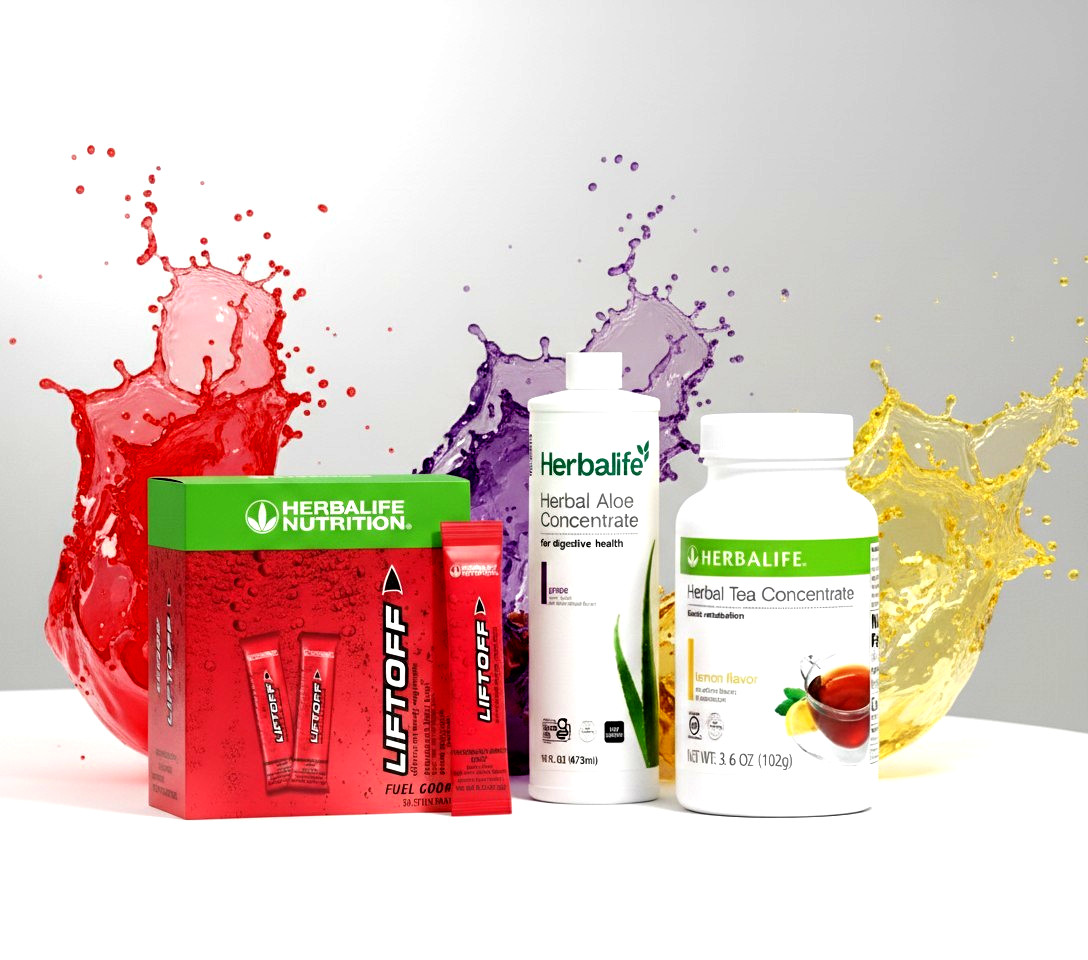 Herbalife Lemon Tea 3.6 oz + Grape Aloe Pint+30 Pomegranate LiftOff Sticks