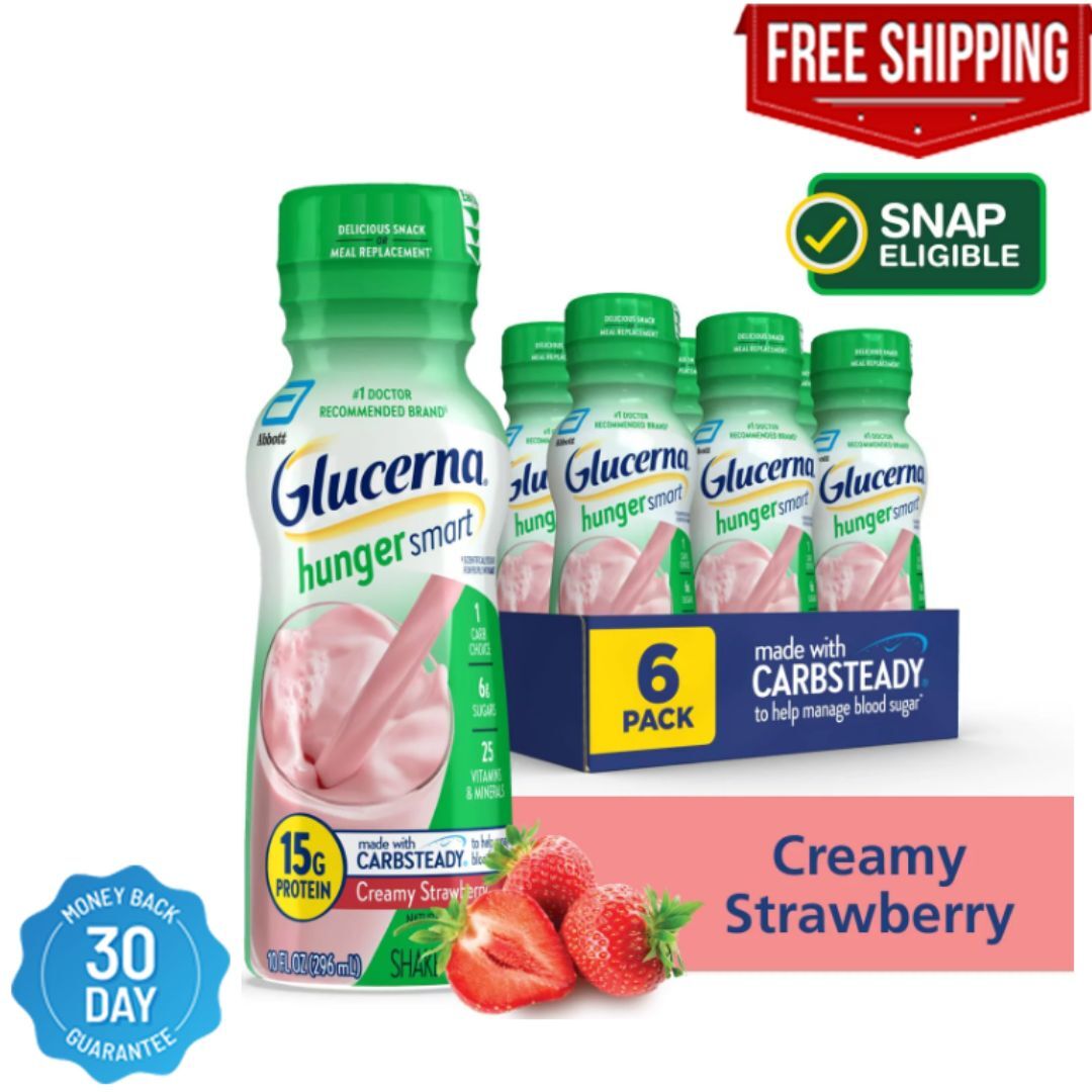 Glucerna Hunger Smart Shake, Creamy Strawberry, 10-fl-oz Bottle, 6 Count