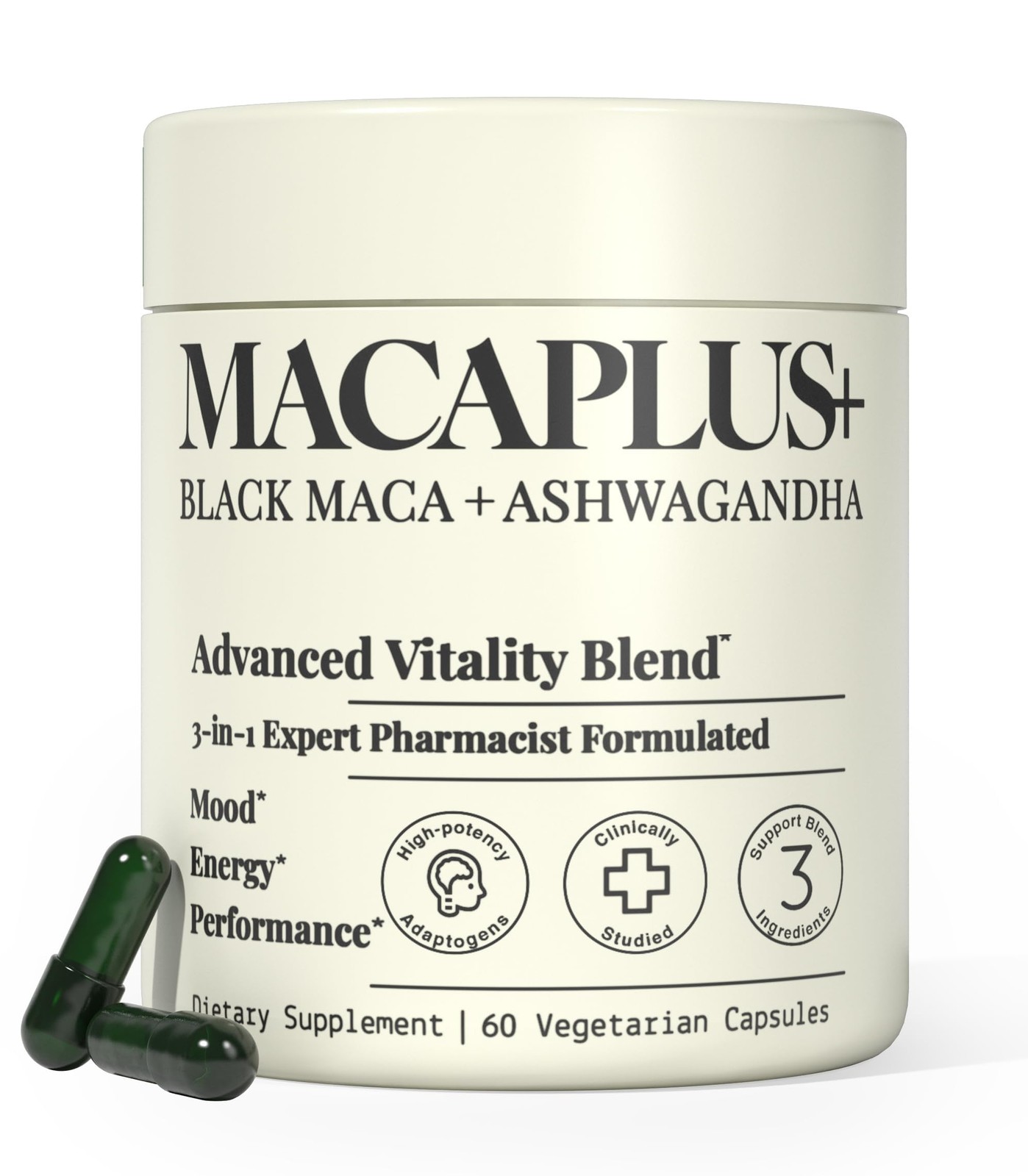 MACAPLUS+ Black Maca Root + Ashwagandha + Fenugreek – #1 60 Count (Pack of 1)