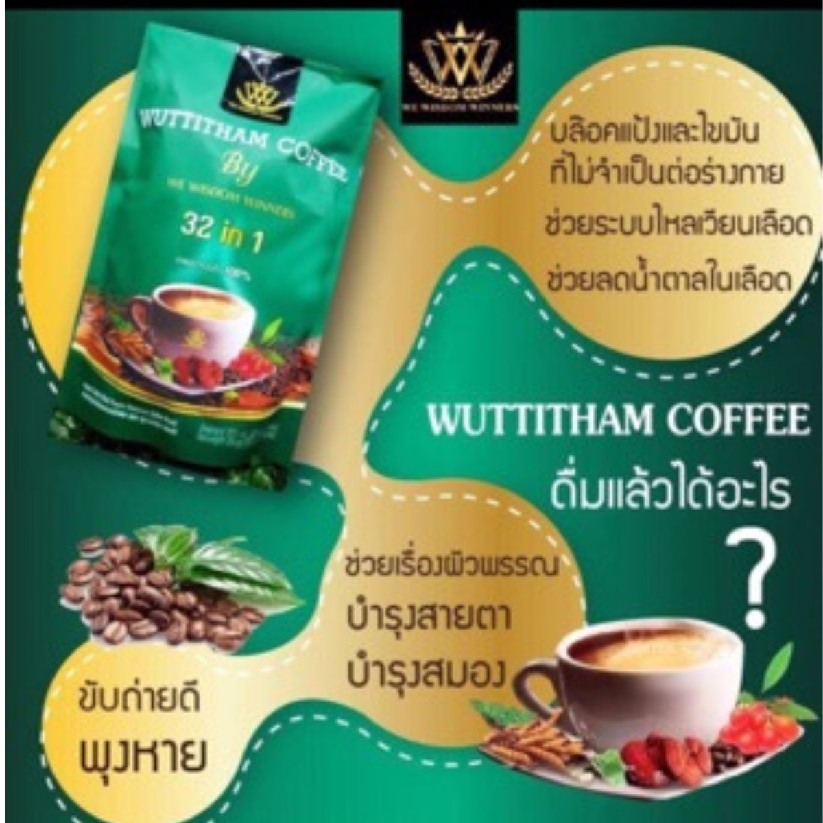 Coffee Wuttitham Instant Weight Control Herbs Mixed Health Slimming Anti Aging