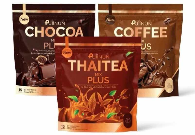 3 X PUIINUN Coffee + Chocoa + Thai Tea MIX Dietary Supplement 15 Sachets